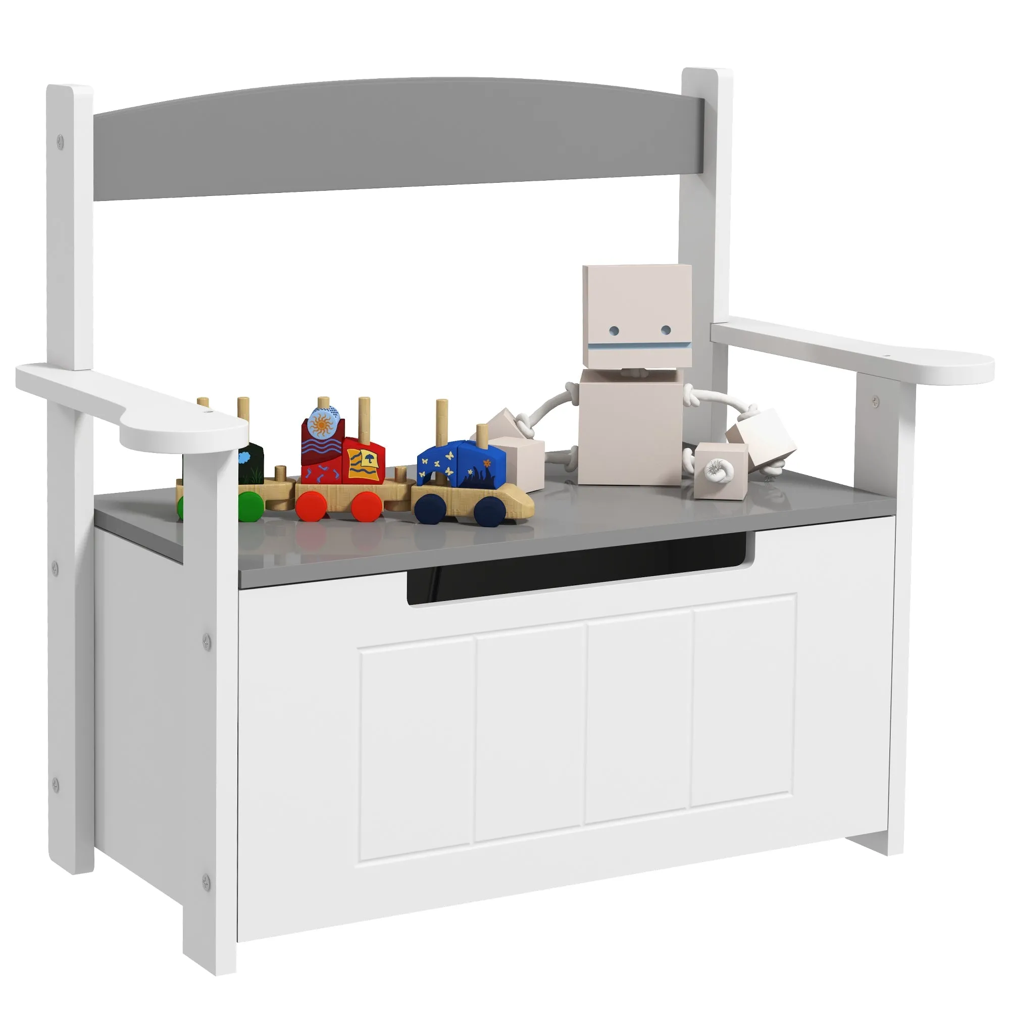 2 in 1 Toy Box for Kids with Lid for Bedroom, Nursery, Playroom, Grey