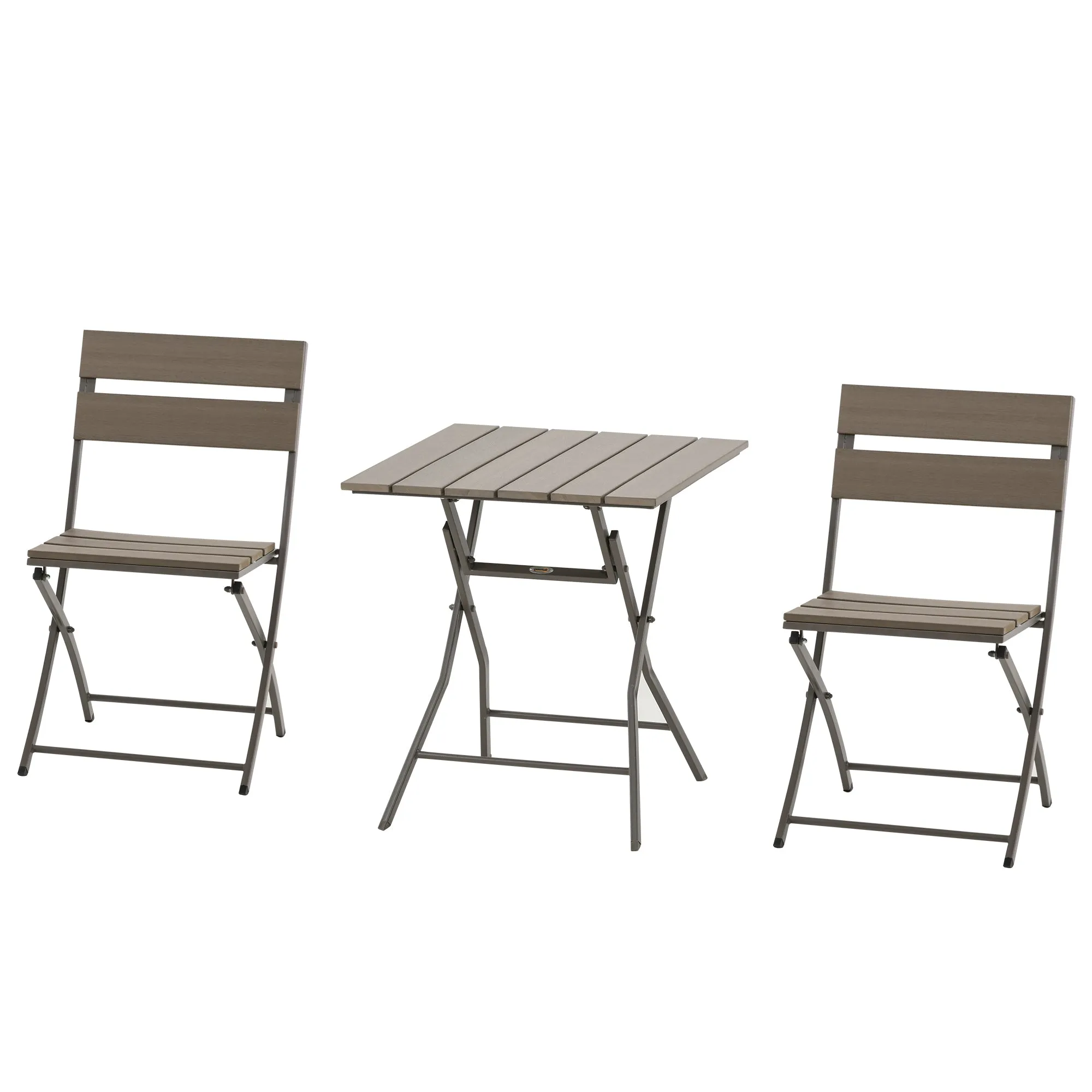 3 Piece Foldable Garden Bistro Set Patio Furniture Set with Table 2 Chairs Grey