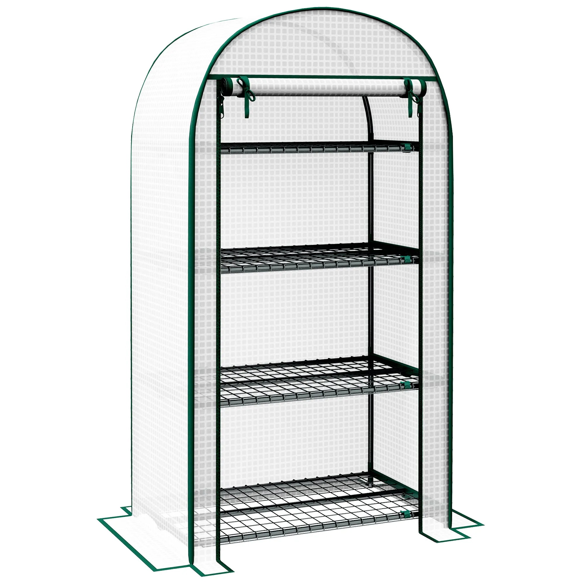 4 Tier Mini Greenhouse 80 x 49 x 160cm White Portable Gardening Plant Green House Outdoor with Storage Shelf Roll-Up Zipped Door Metal Frame PE Cover