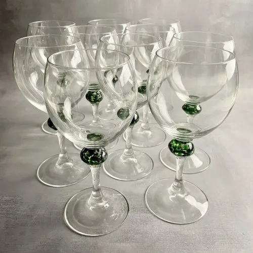 10 grand verre à pied eau ARC LUMINARC boule marbré vert blanc bolw green marble