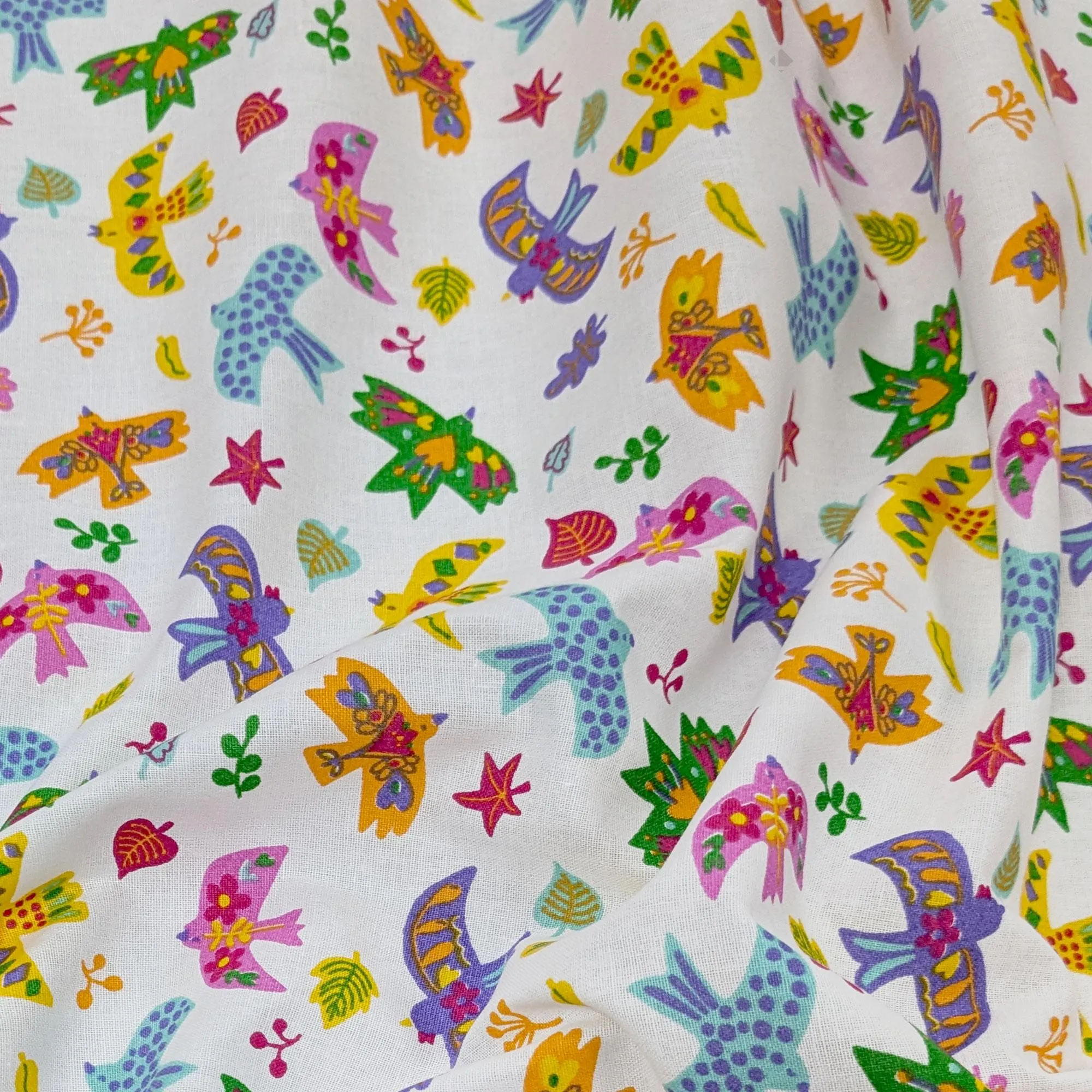 Tissu percale imprimee CUI-CUI motif oiseaux pur coton blanc