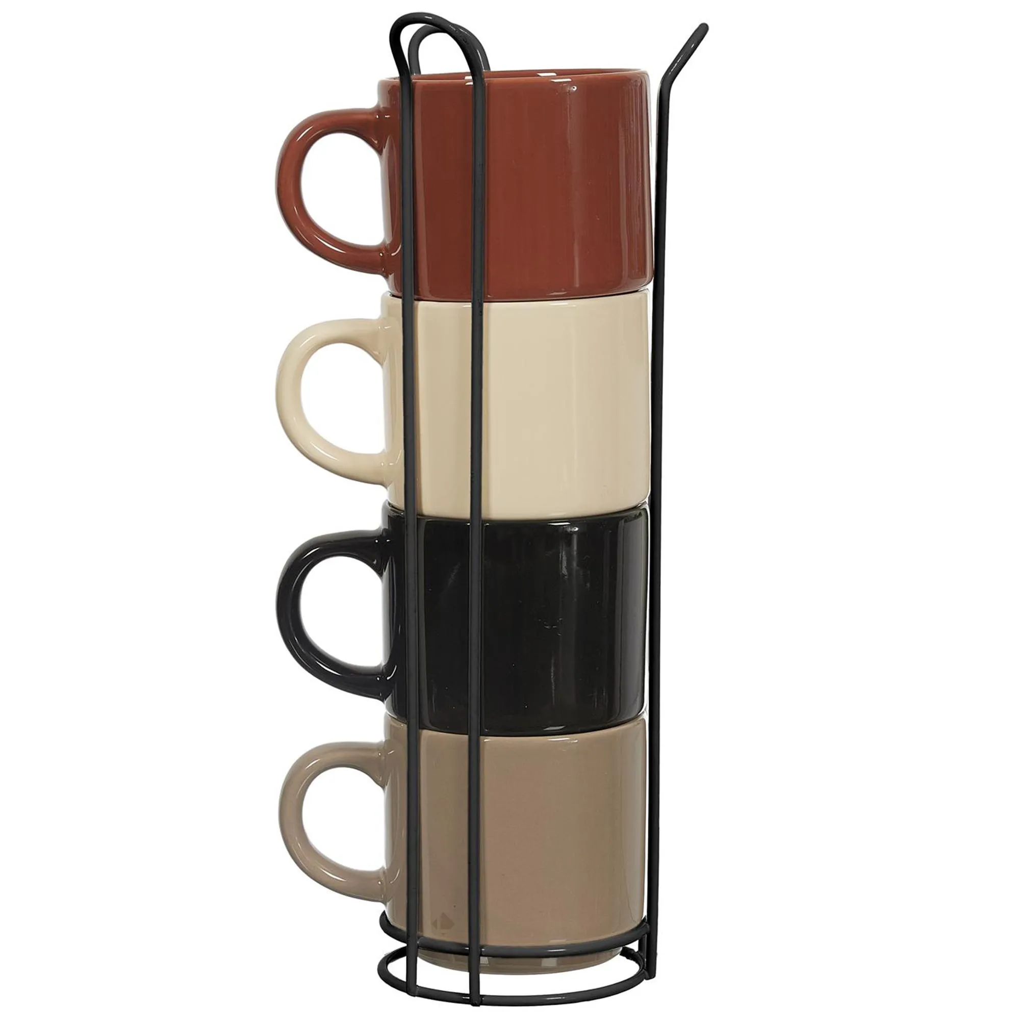 Lot de 4 mugs unis en céramique avec support 22 cl collection HORTENSE
