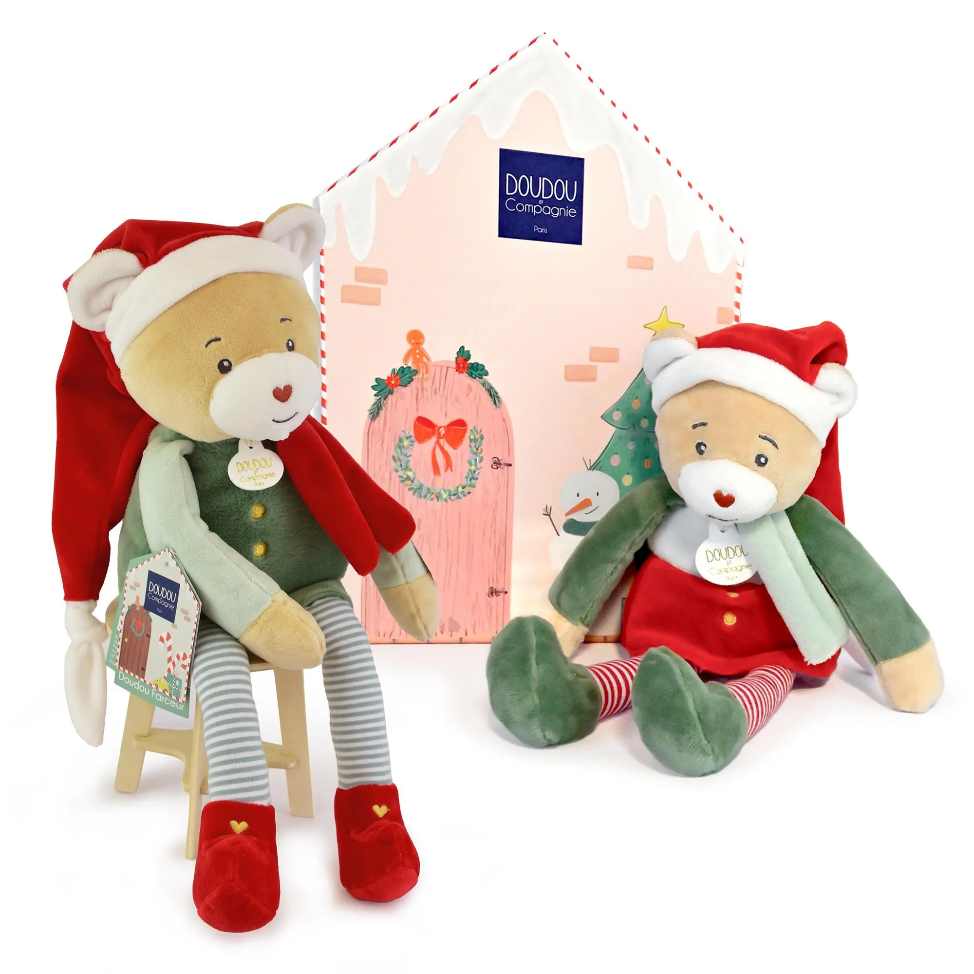 Duo Cannelle et Cotillon collection DOUDOU FARCEUR rouge et vert