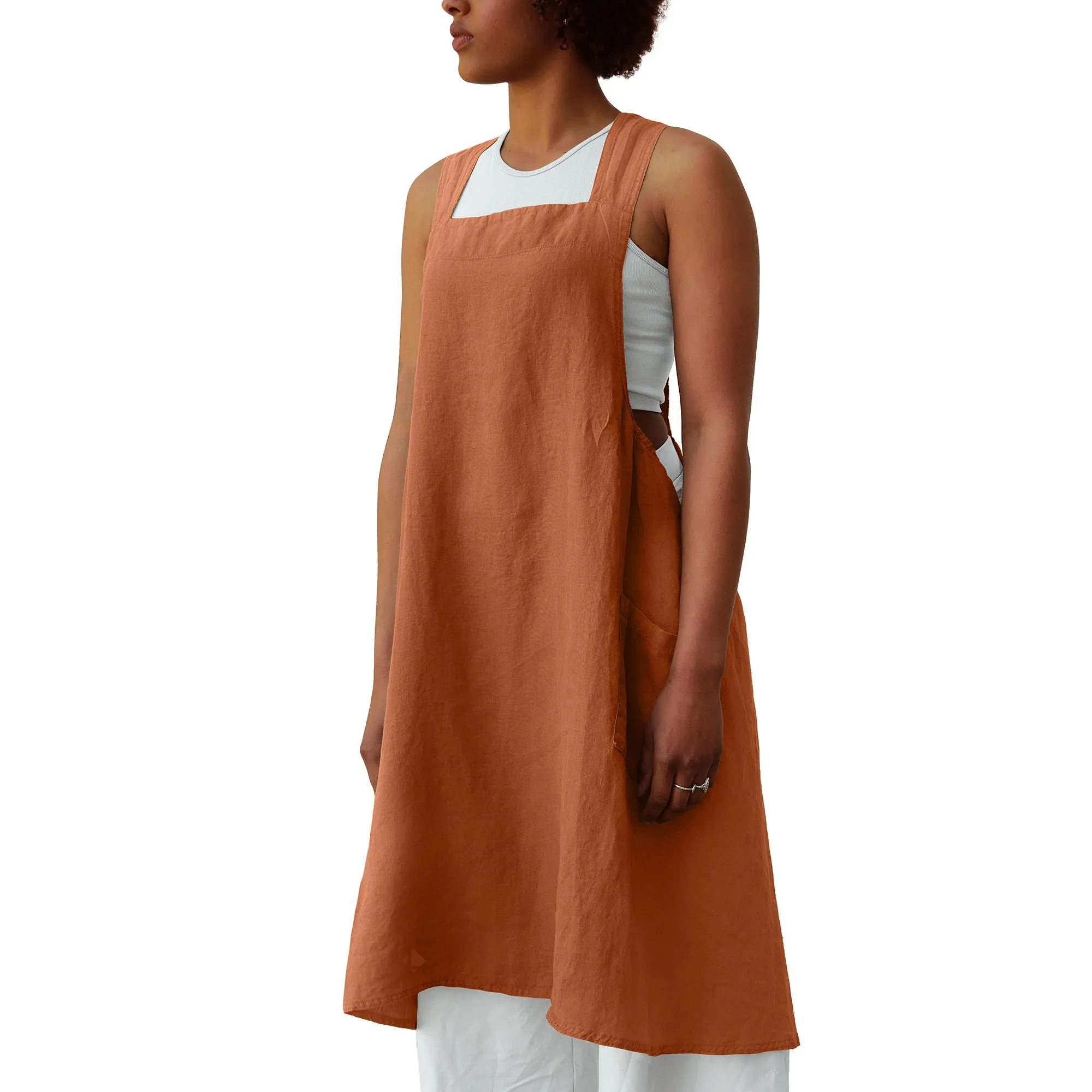 Tablier de cuisine lin lavé 90x110 cm MELODIE orange Terre cuite