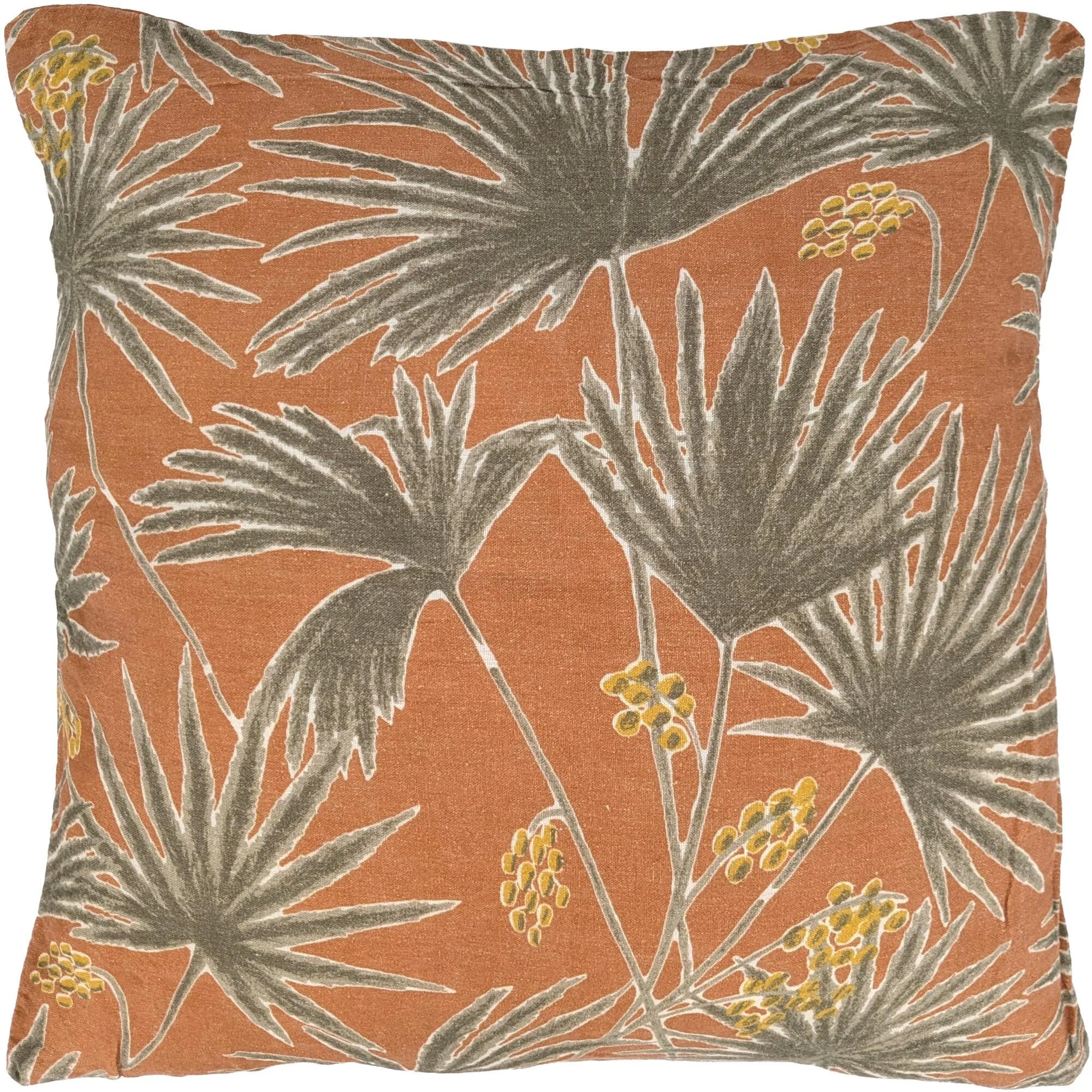Housse de coussin 45x45 cm lin lavé motif végétal PALAWAN Terracotta
