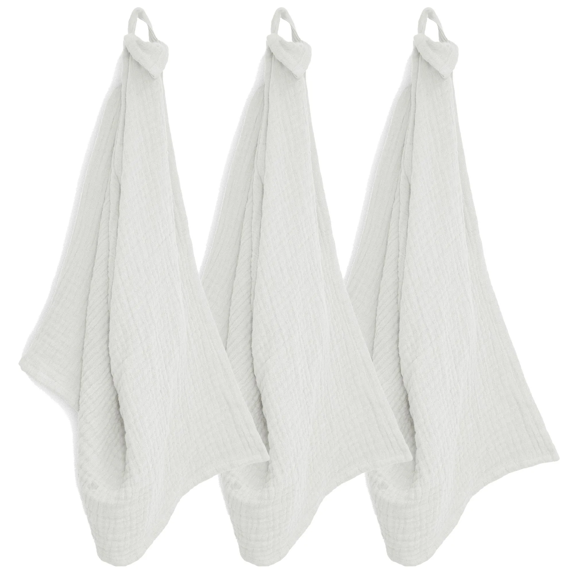 Trio de torchon de cuisine 40x60 cm mousseline de coton KEA TABLE blanc neige