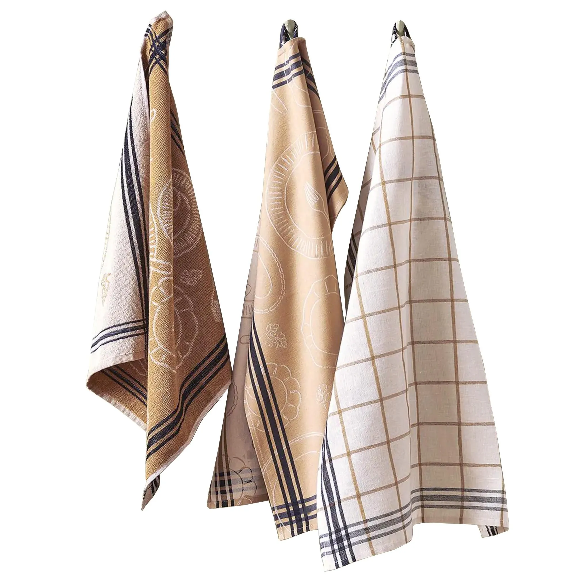 Trio torchon de cuisine 50x70 et 50x50 coton lin A TABLE beige naturel