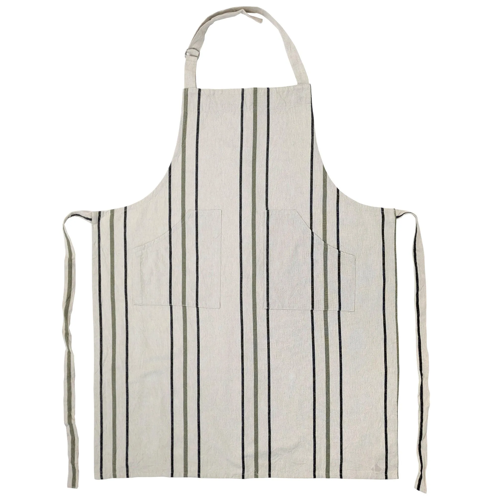 Tablier de cuisine 70x90 cm HOSHI en coton fil teint à rayures vert Mousse