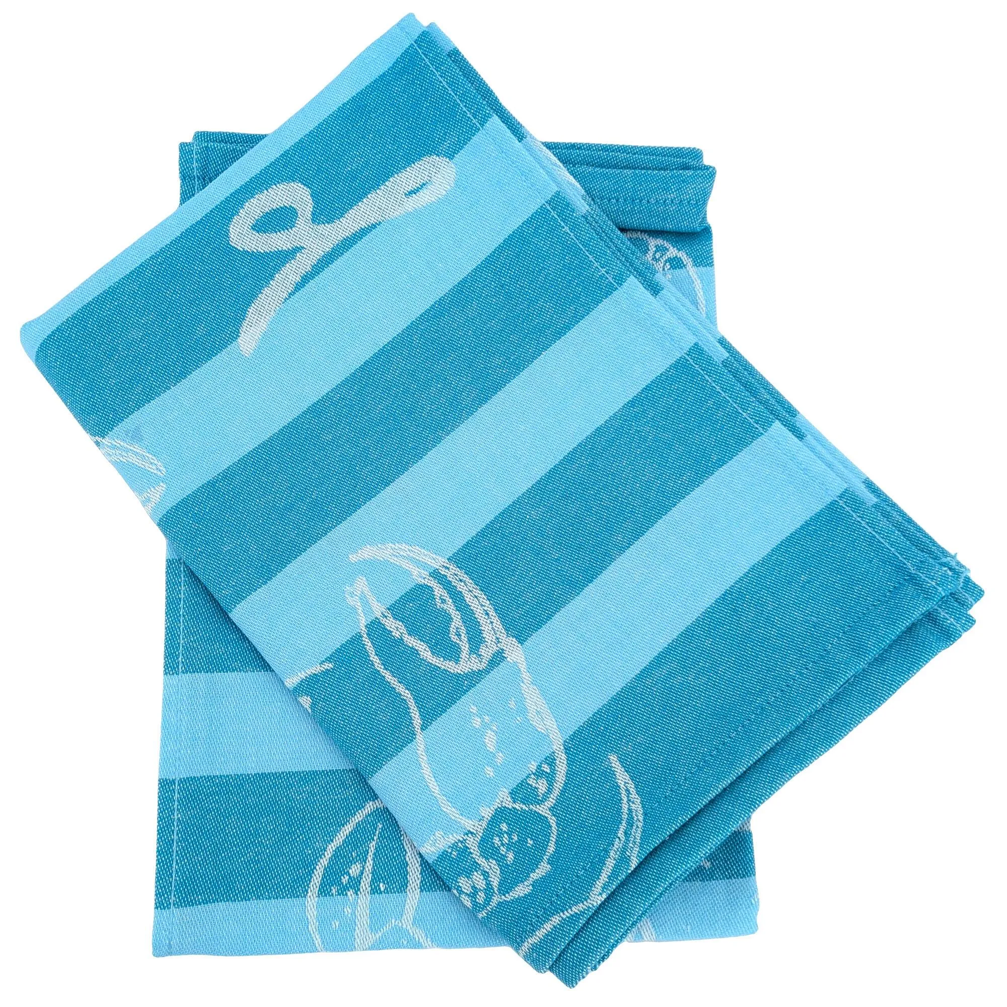 Lot de 2 torchons de cuisine toile 50x70 cm collection SEAFOOD bleu