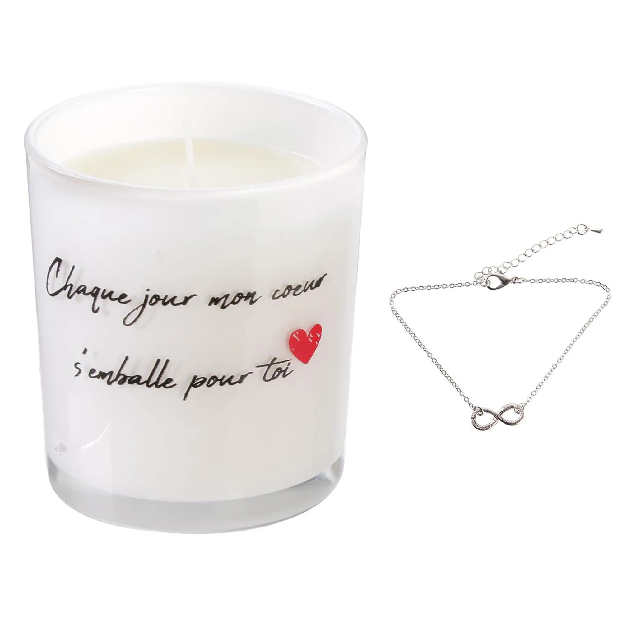 Bougie parfumée fleurs de printemps MALAGA blanche + bracelet surprise