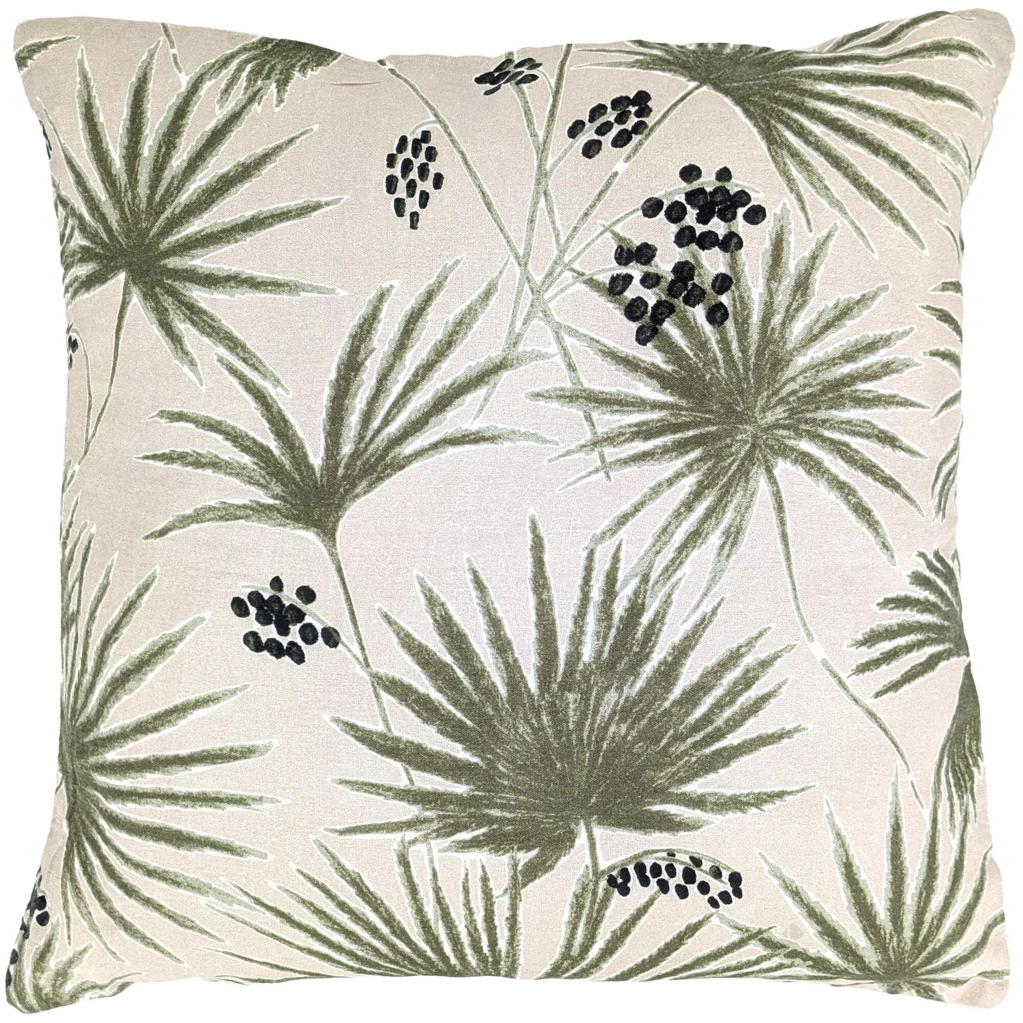 Housse de coussin 45x45 cm lin lavé motif végétal PALAWAN beige Sauge