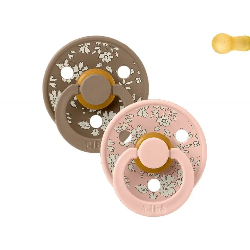 2 bibs pacifiers color round liberty capel blush mix