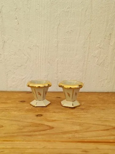2 coquetiers beige et doré Limoges