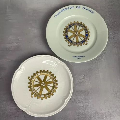 2 coupelles petites assiette porcelaine Rotary international fellowship golf