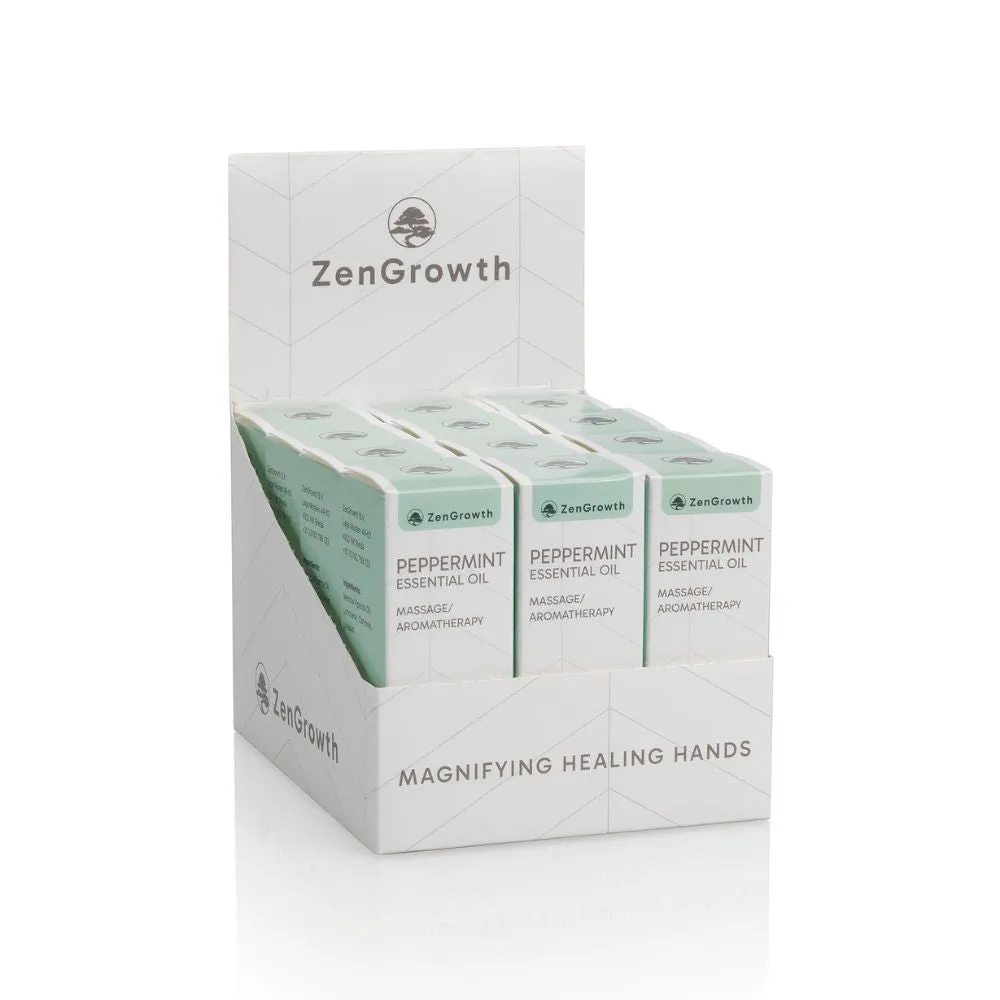 ZENGROWTH Présentoir d'huiles essentielles biologiques de menthe poivrée avec 12 flacons