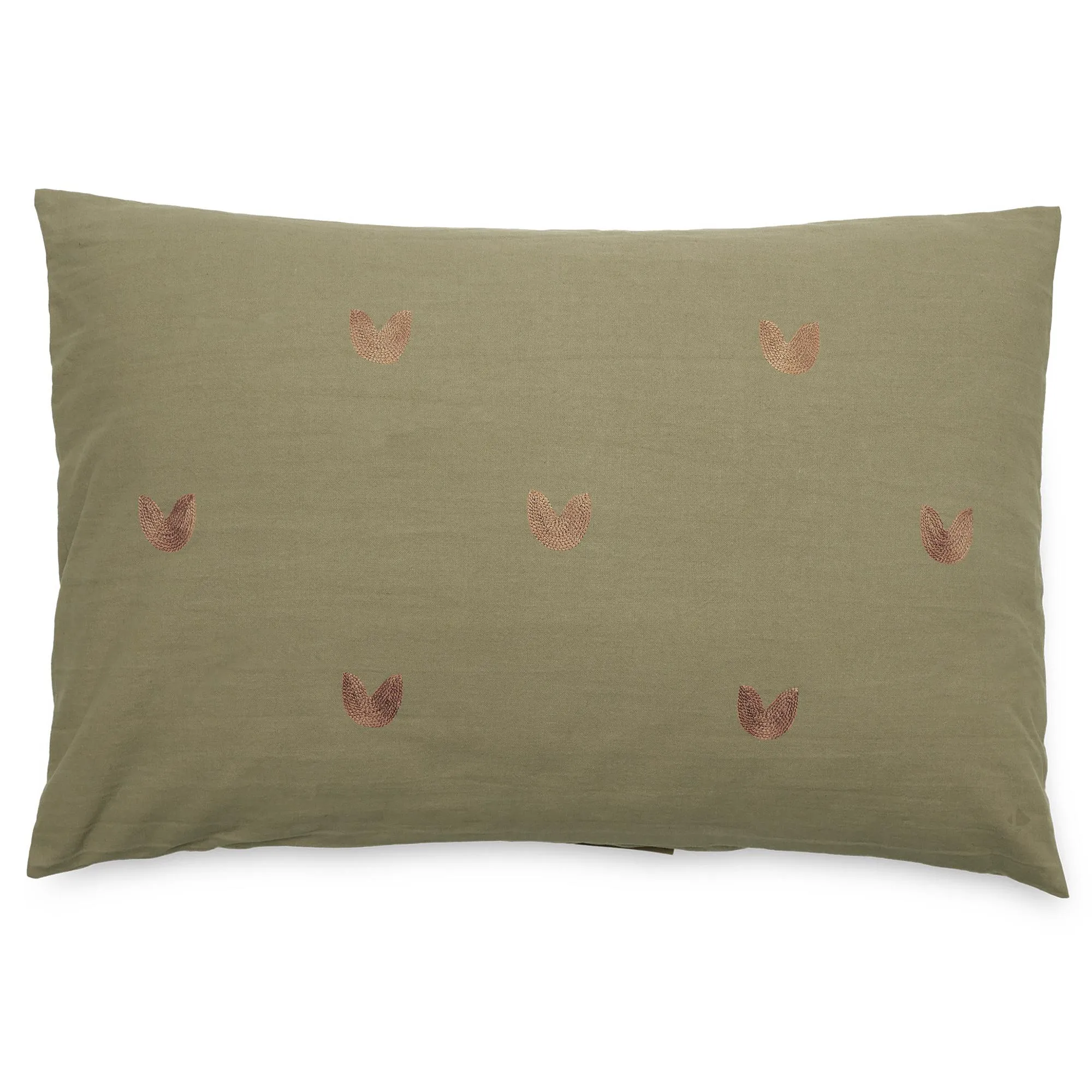Housse de coussin 50% lin 50% coton 40x60 cm LEONIE vert mousse broderie feuilles