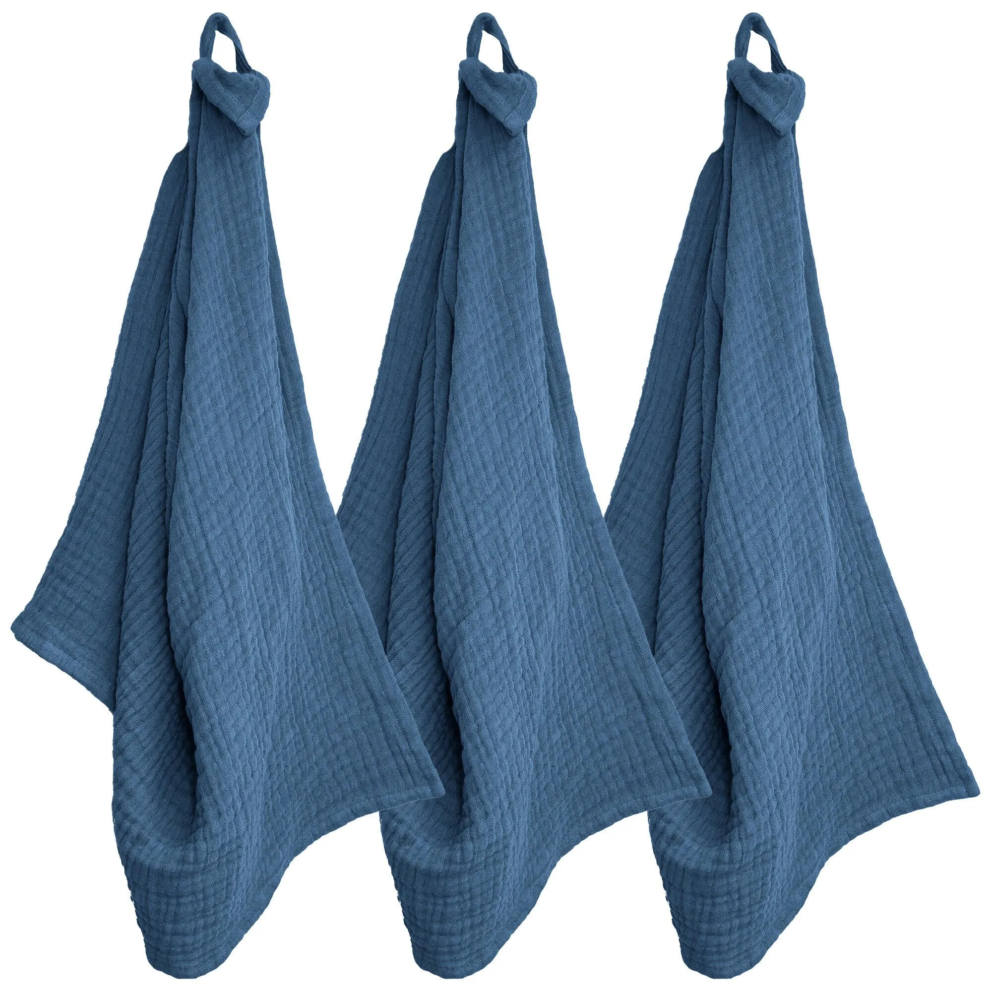 Trio de torchon de cuisine 40x60 cm mousseline de coton KEA TABLE bleu marine