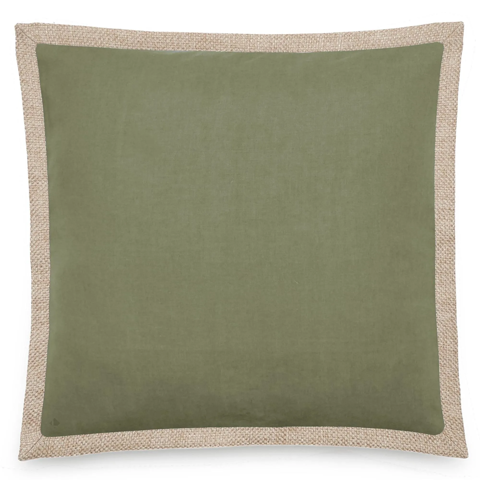 Housse de coussin coton et lin 45x45 cm LUZIA finition volant en jute vert mousse
