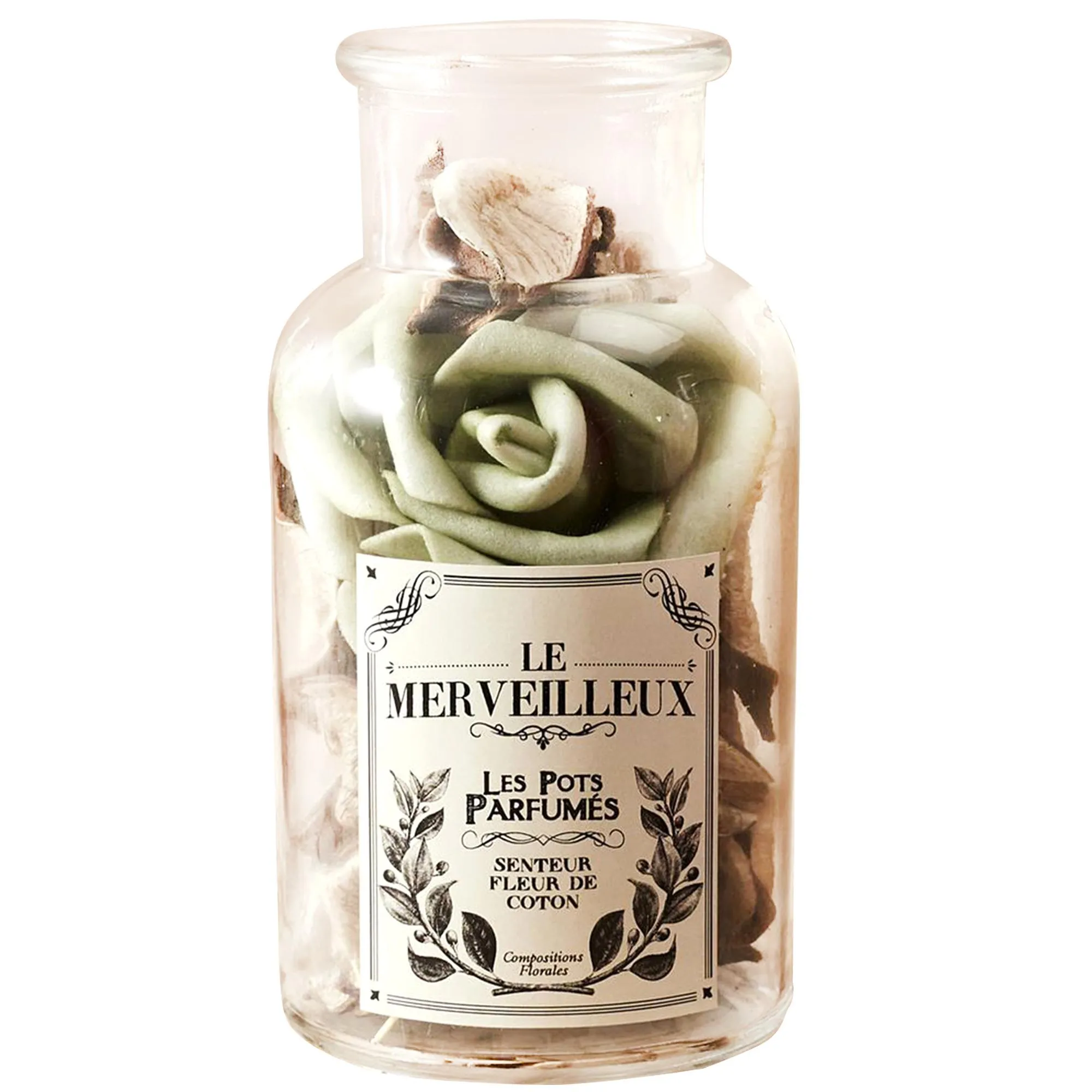 Pot pourri LES POTS PARFUMES "Le Merveilleux" vert senteur fleur de coton