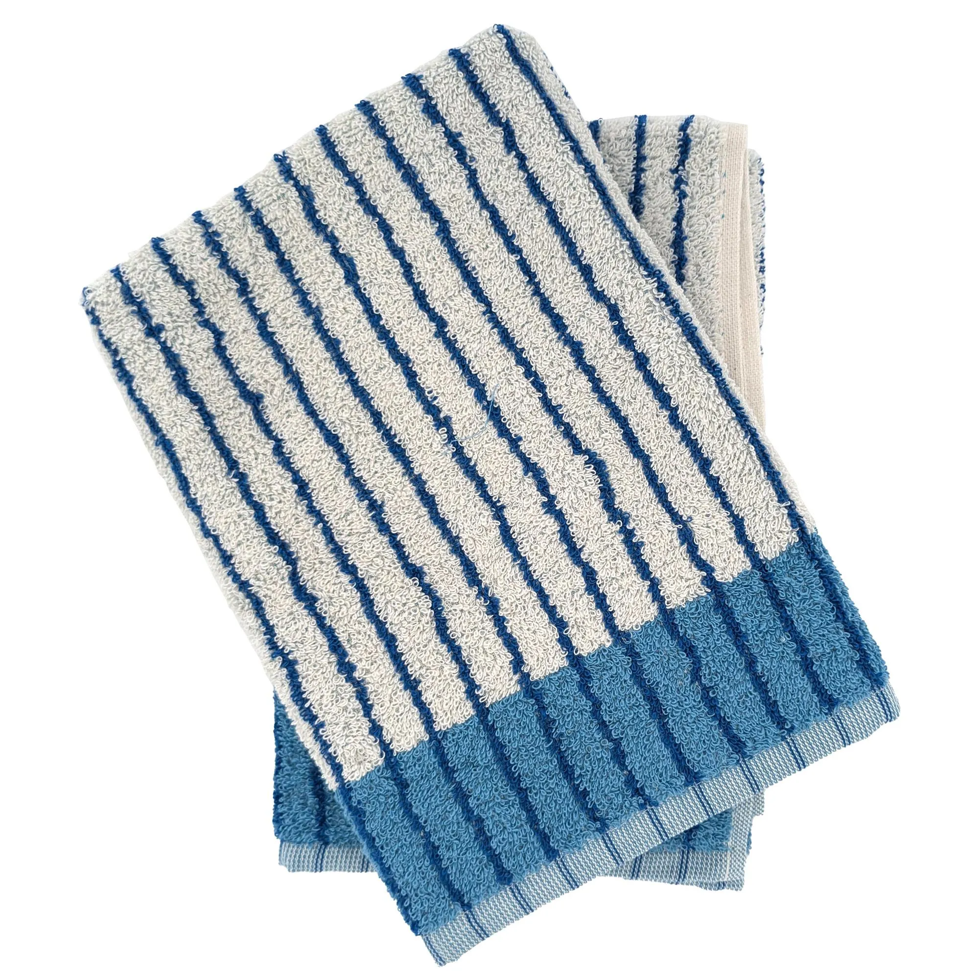 Lot de 2 torchons de cuisine éponge TERRA 50x50 cm à rayures bleu