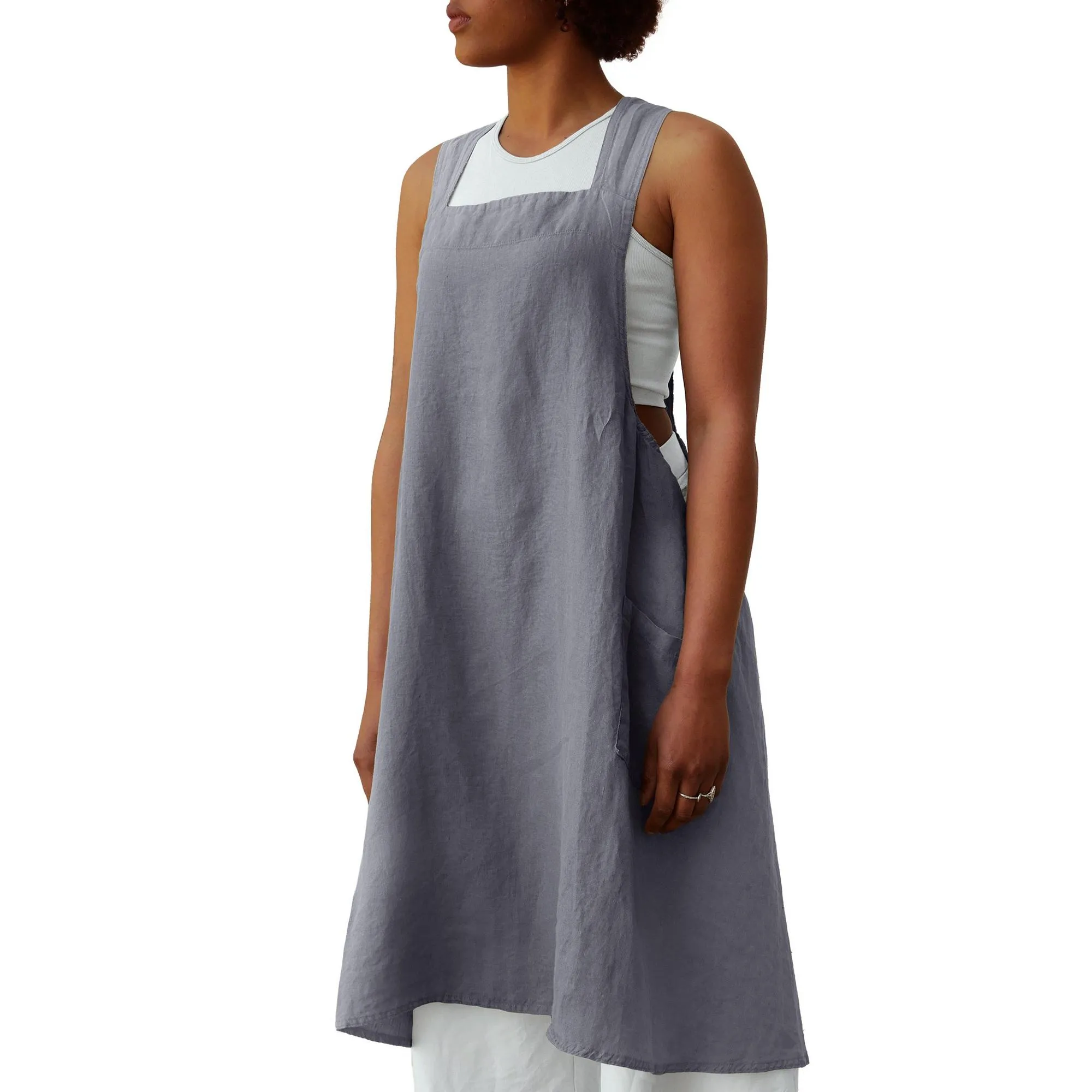 Tablier de cuisine japonais lin et coton 90x103 cm collection MATTIS gris brume