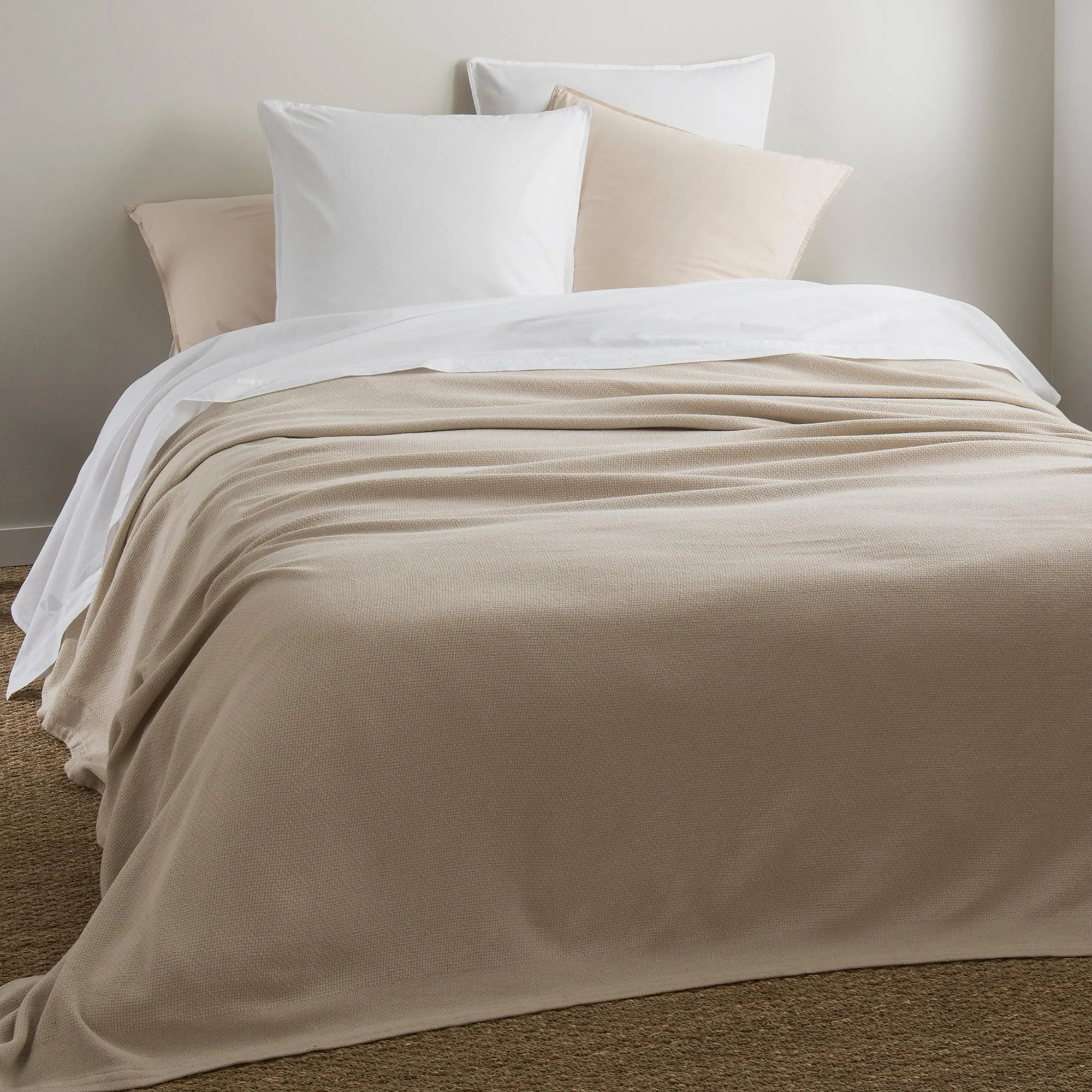 Couverture été 220x240 cm coton recyclé 365 g/m2 RIVIERA beige grège