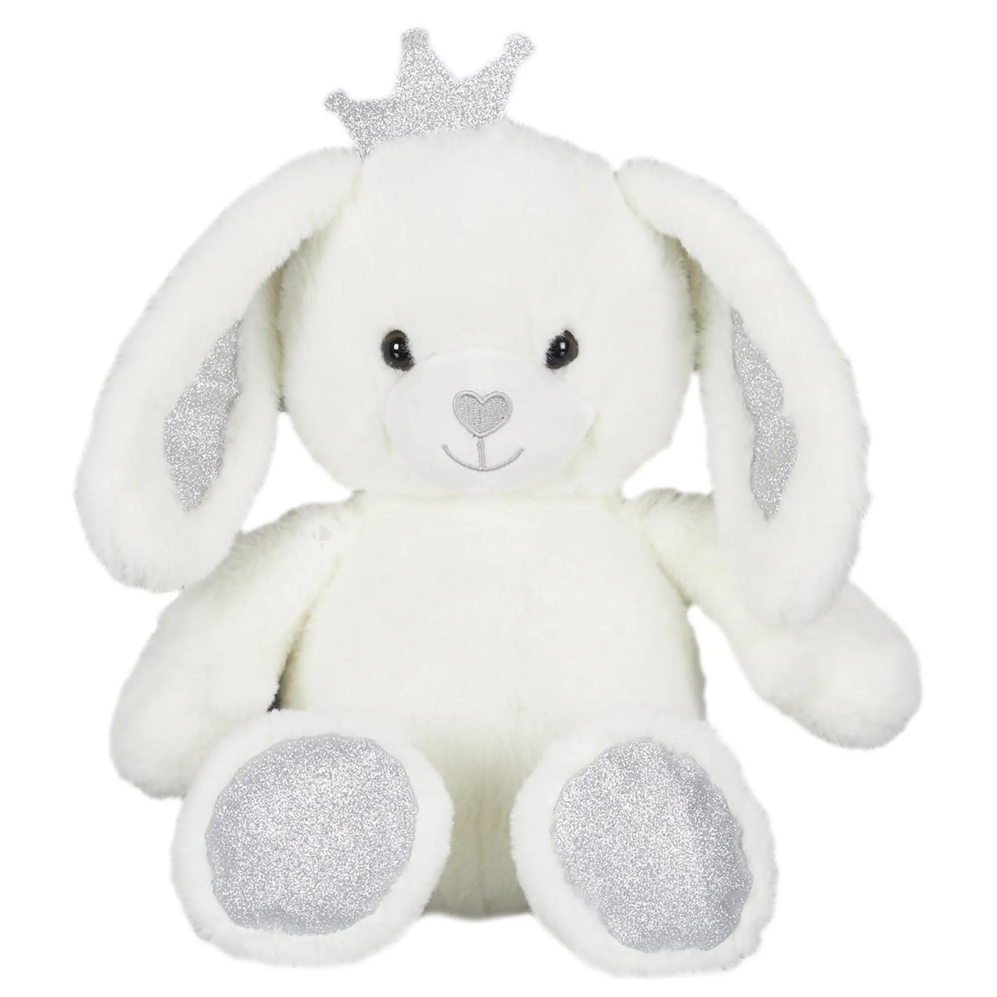 Peluche lapin 25cm pailleté collection ROYAL PETS blanc et argent