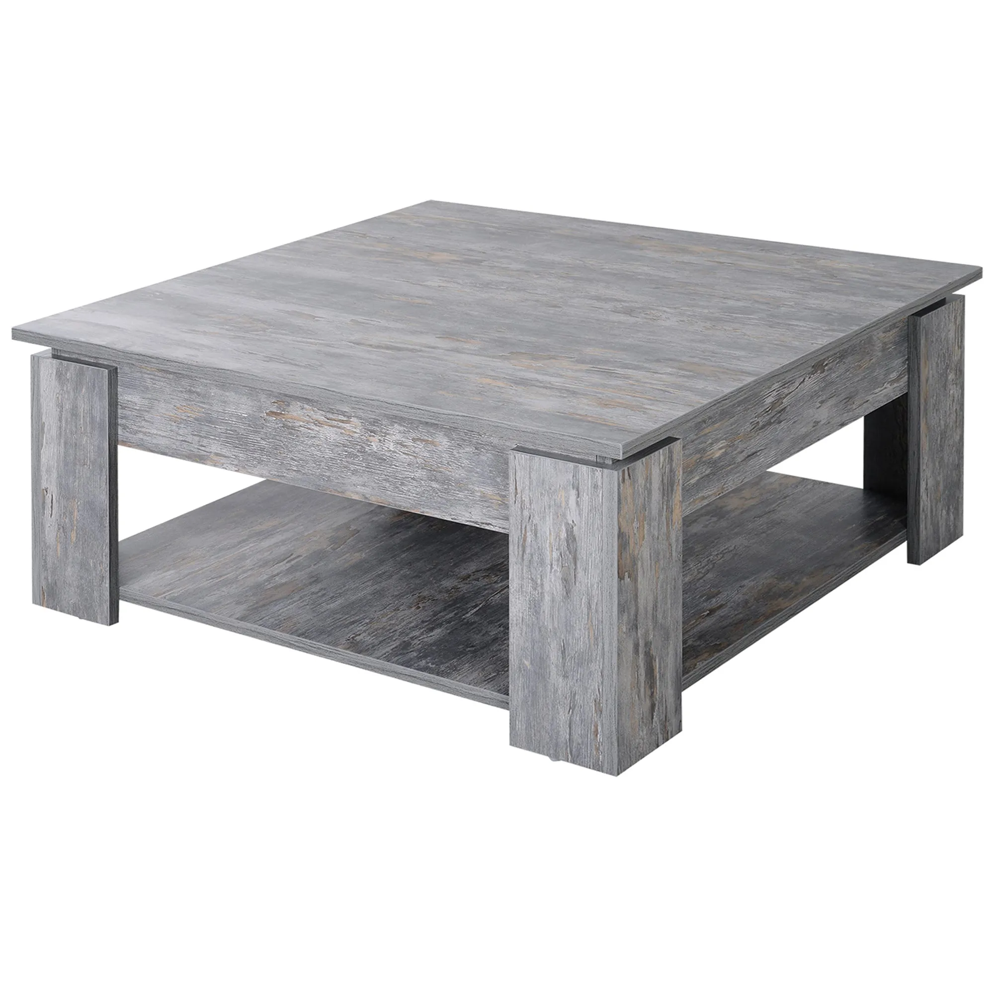2 Tier Wood Coffee Table Side Table Grey Wood Grain Bottom Storage Shelf Simple Modern Living Room