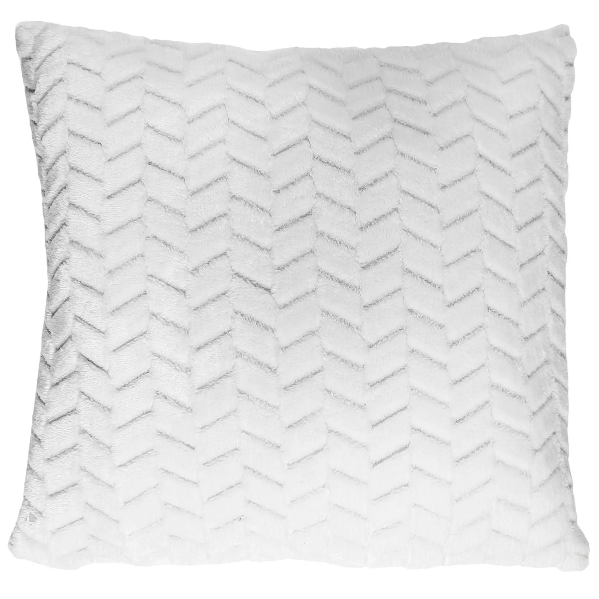 Coussin chevron polyester 40x40 cm collection ADAM imitation fourrure blanc