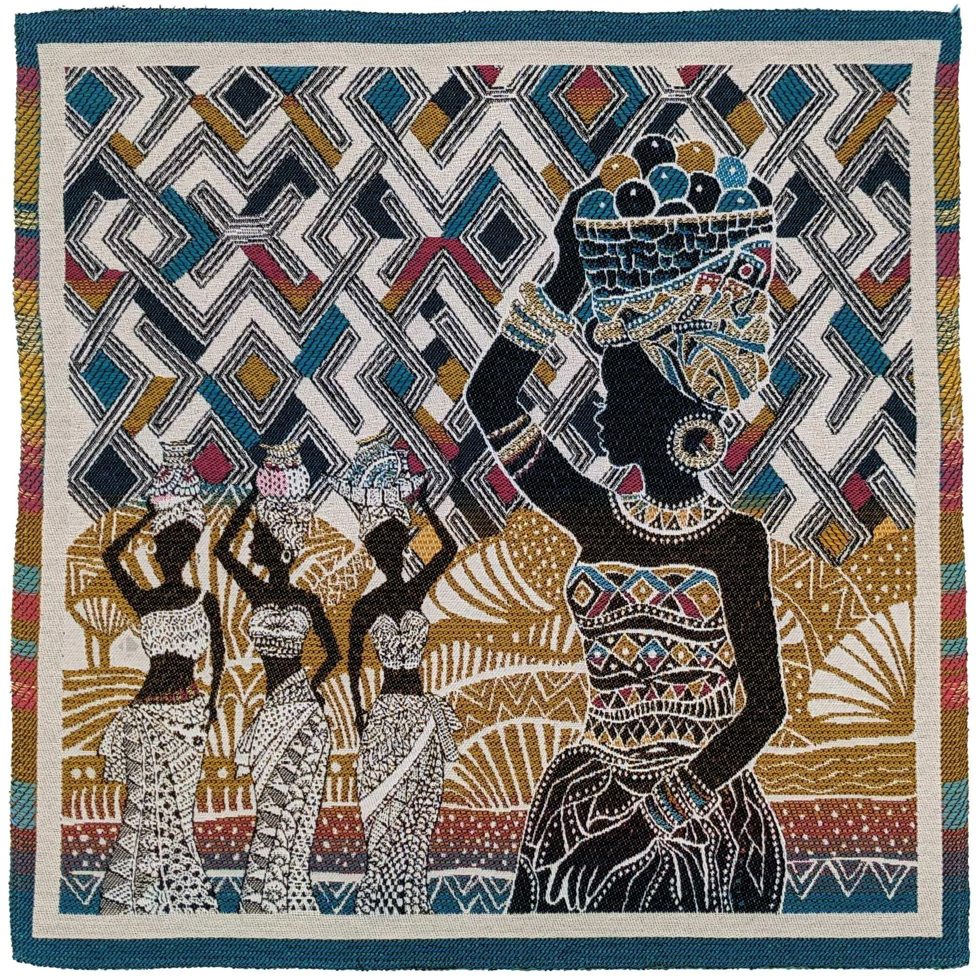 Carré de tissu jacquard polycoton motif africain KUBA jaune Gold