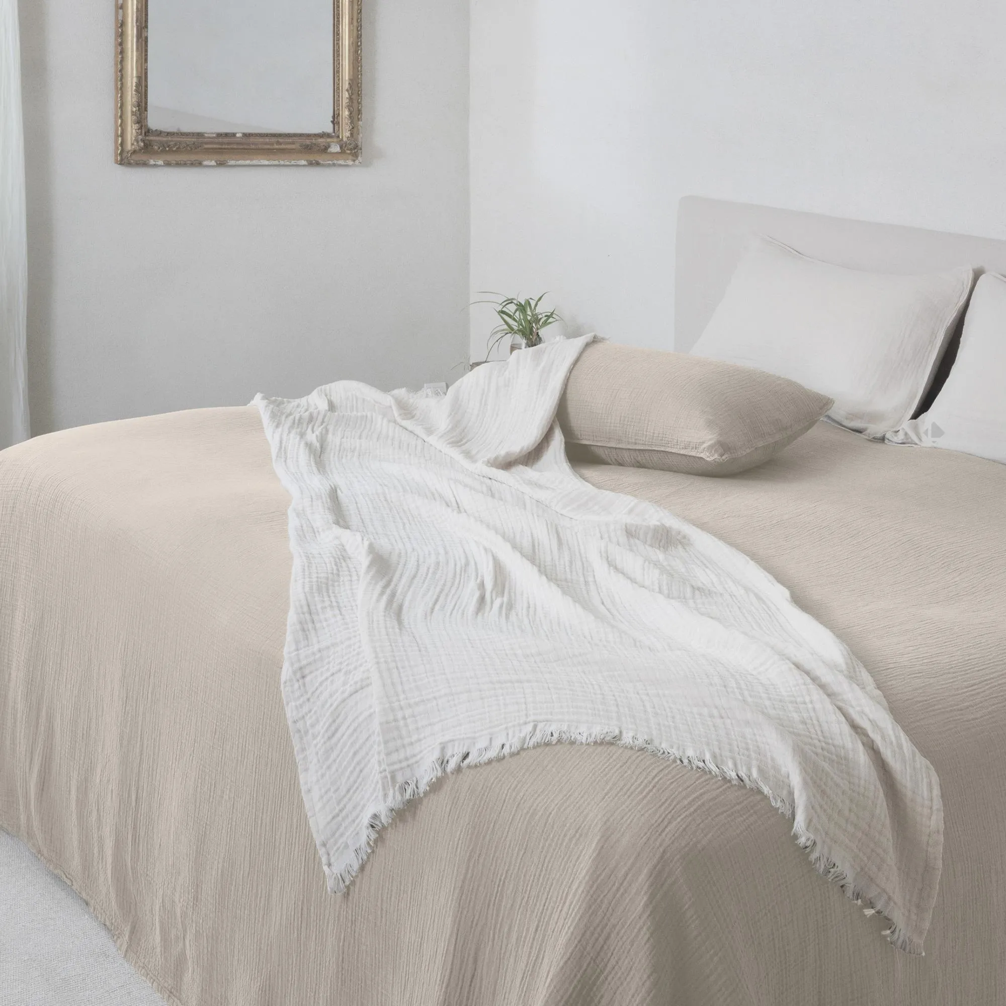 Couvre-lit 260x240 cm 100% coton collection PAROS beige ficelle