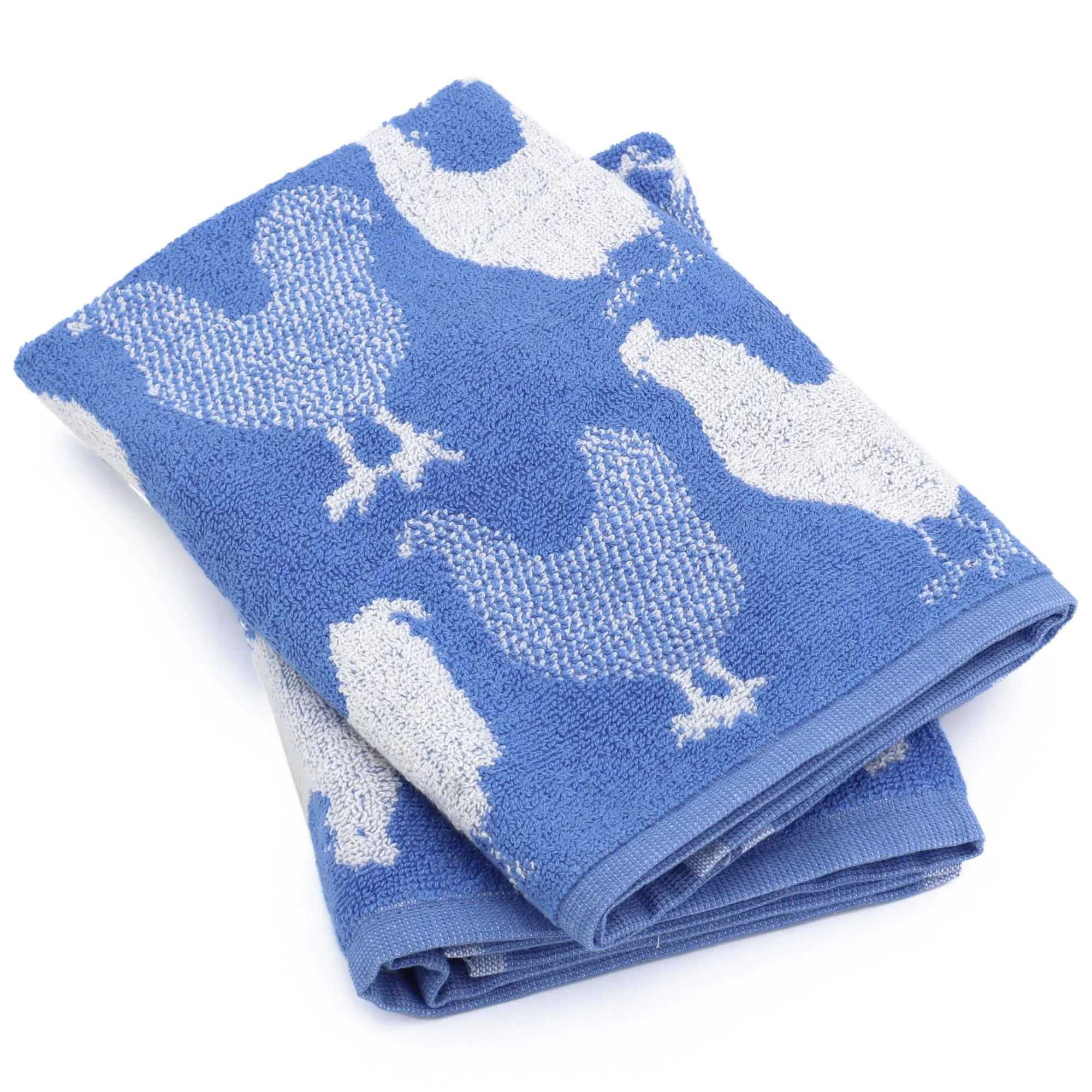 Lot de 2 torchons de cuisine éponge 50x50 cm coton CHICKEN bleu