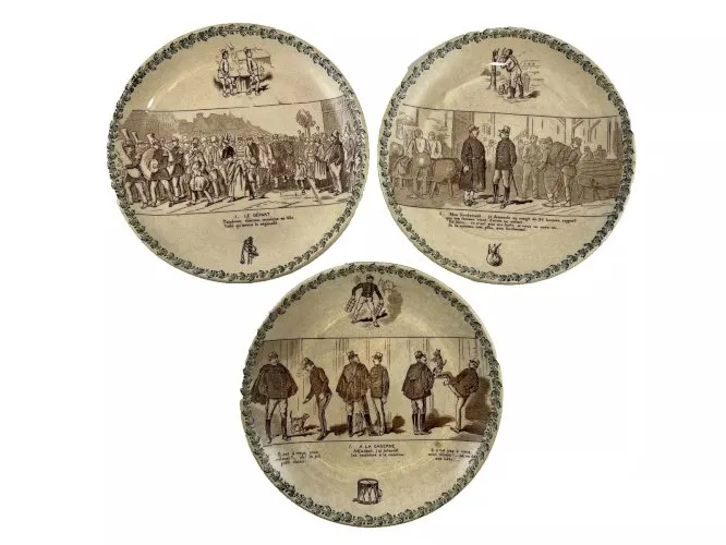 3 Anciennes assiettes HB Choisy Le Roy Vie Militaire 19ème TBE