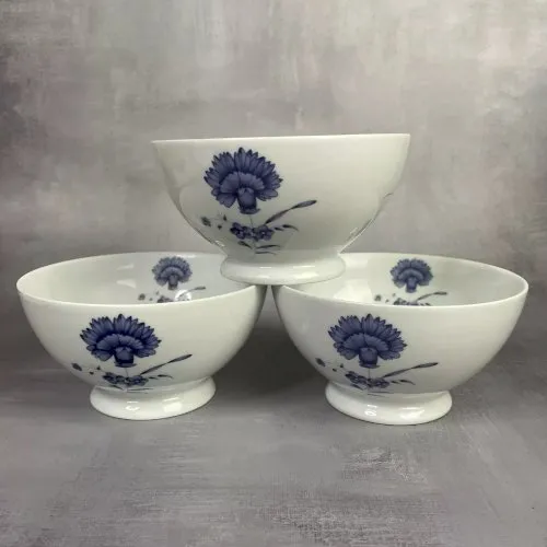 3 bol porcelaine du lys royal Limoges repro décor XVIIIe à l'œillet Chantilly