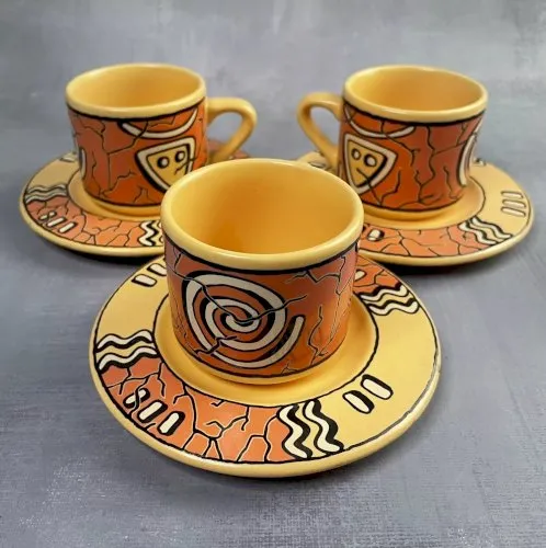 3 tasse à café expresso + soucoupe Waechtersbach germany Pasiega orange abstrait