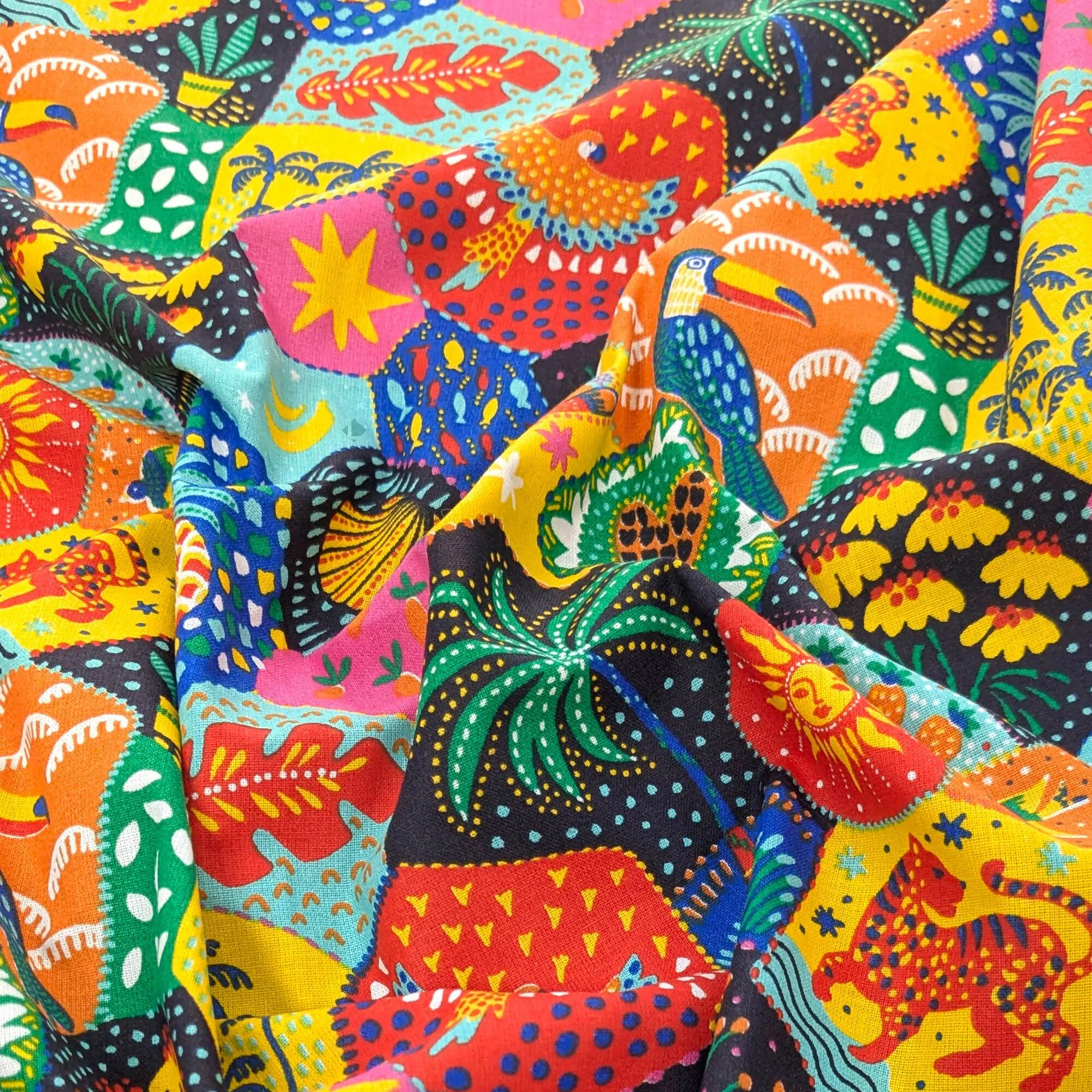 Tissu percale imprimée collection JANEIRO pur coton motif tropical multicolore