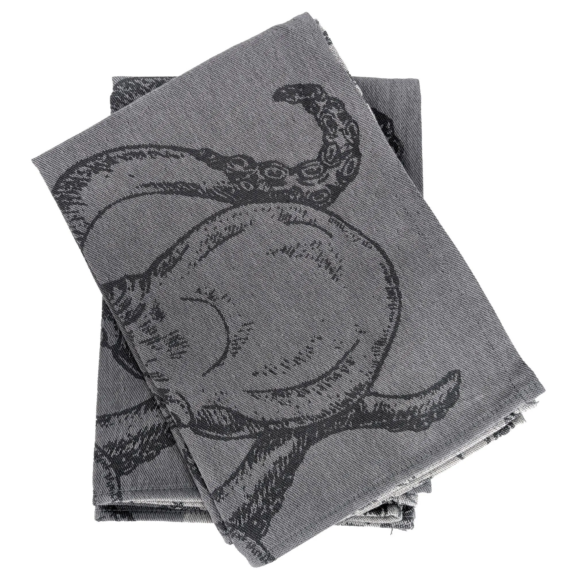 Lot de 2 torchons de cuisine 50x70 cm 100% coton ATLANTIC motif pieuvre gris