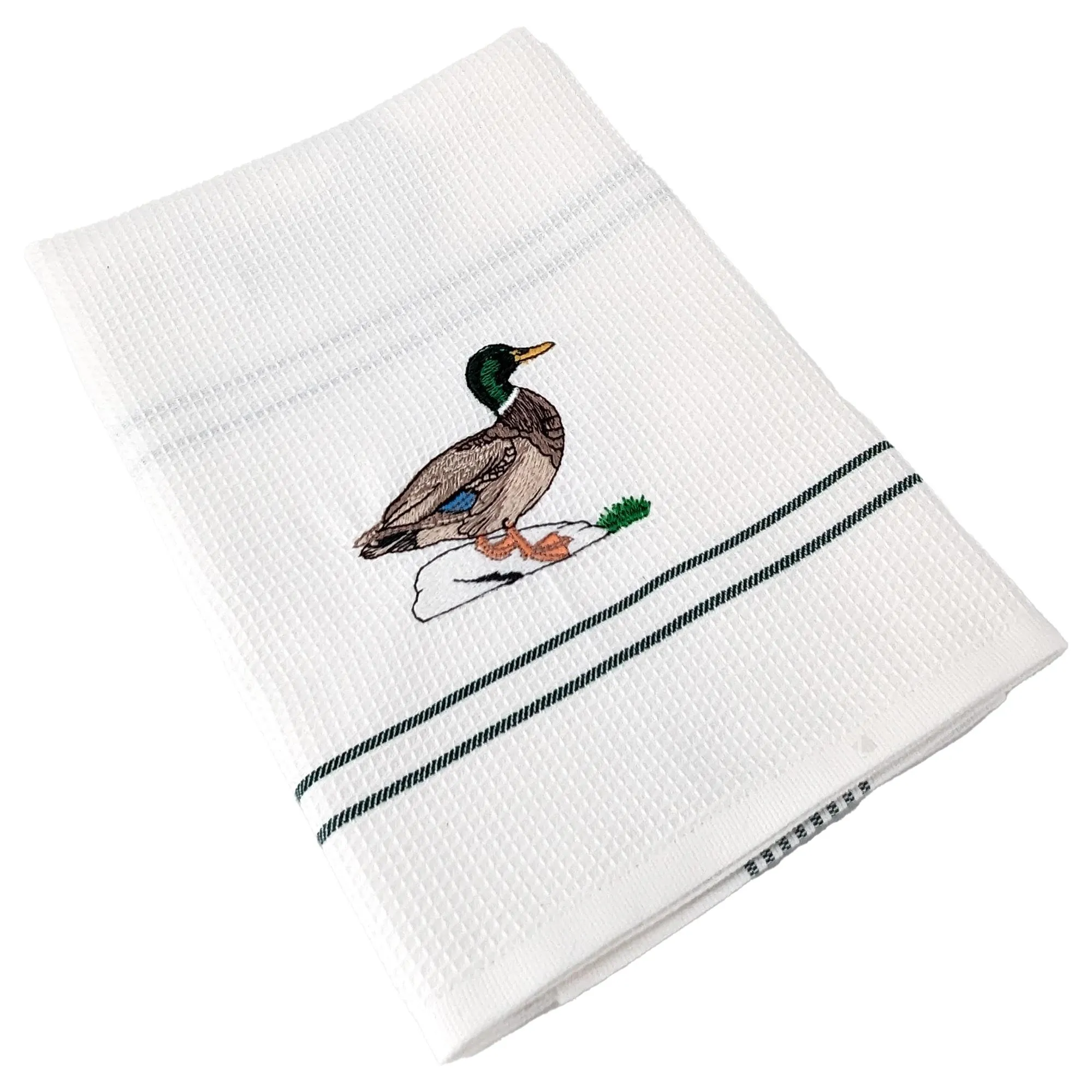 Torchon de cuisine 50x70 cm WAFFLE BRODÉ coton vert broderie canard