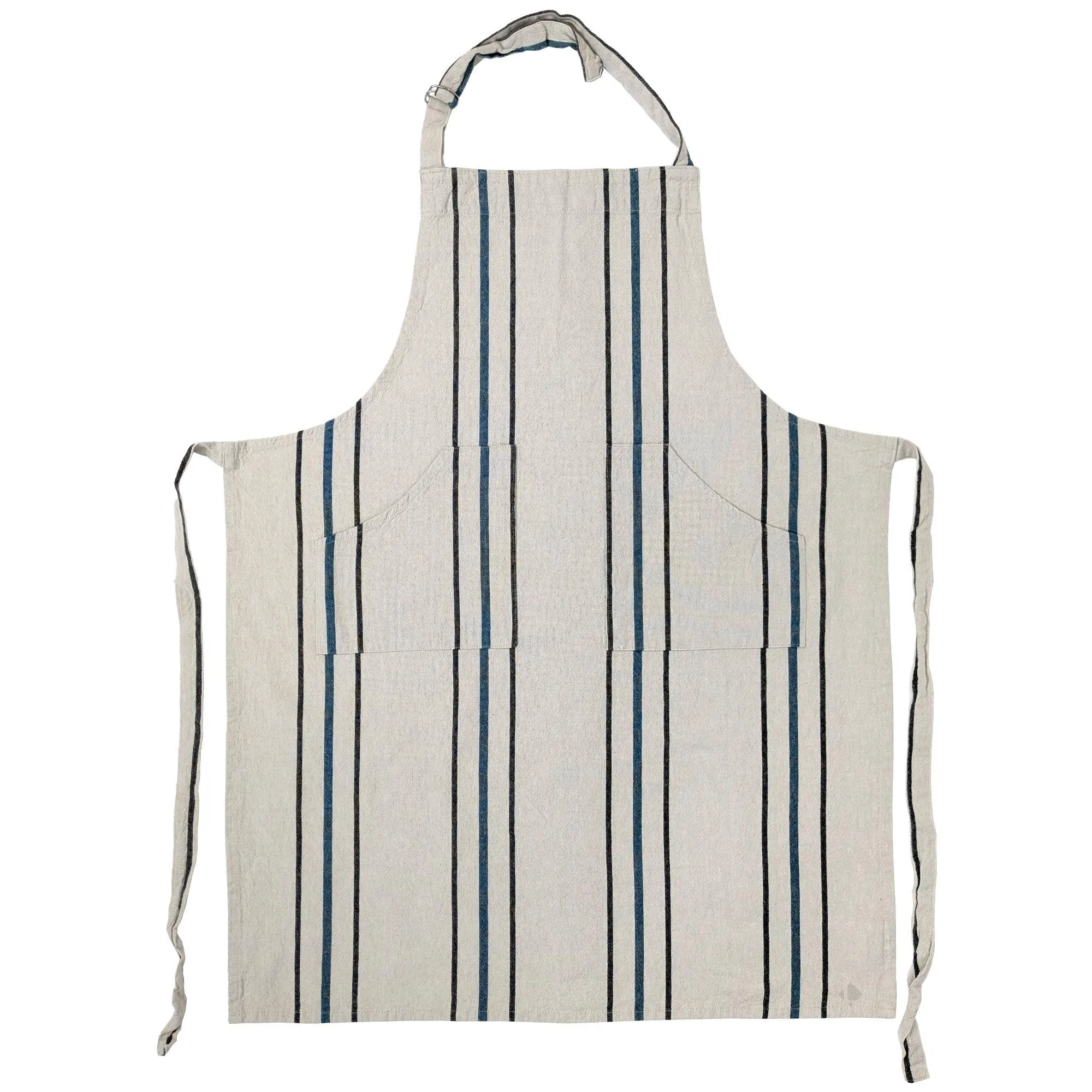 Tablier de cuisine 70x90 cm HOSHI en coton fil teint à rayures bleu Lagon