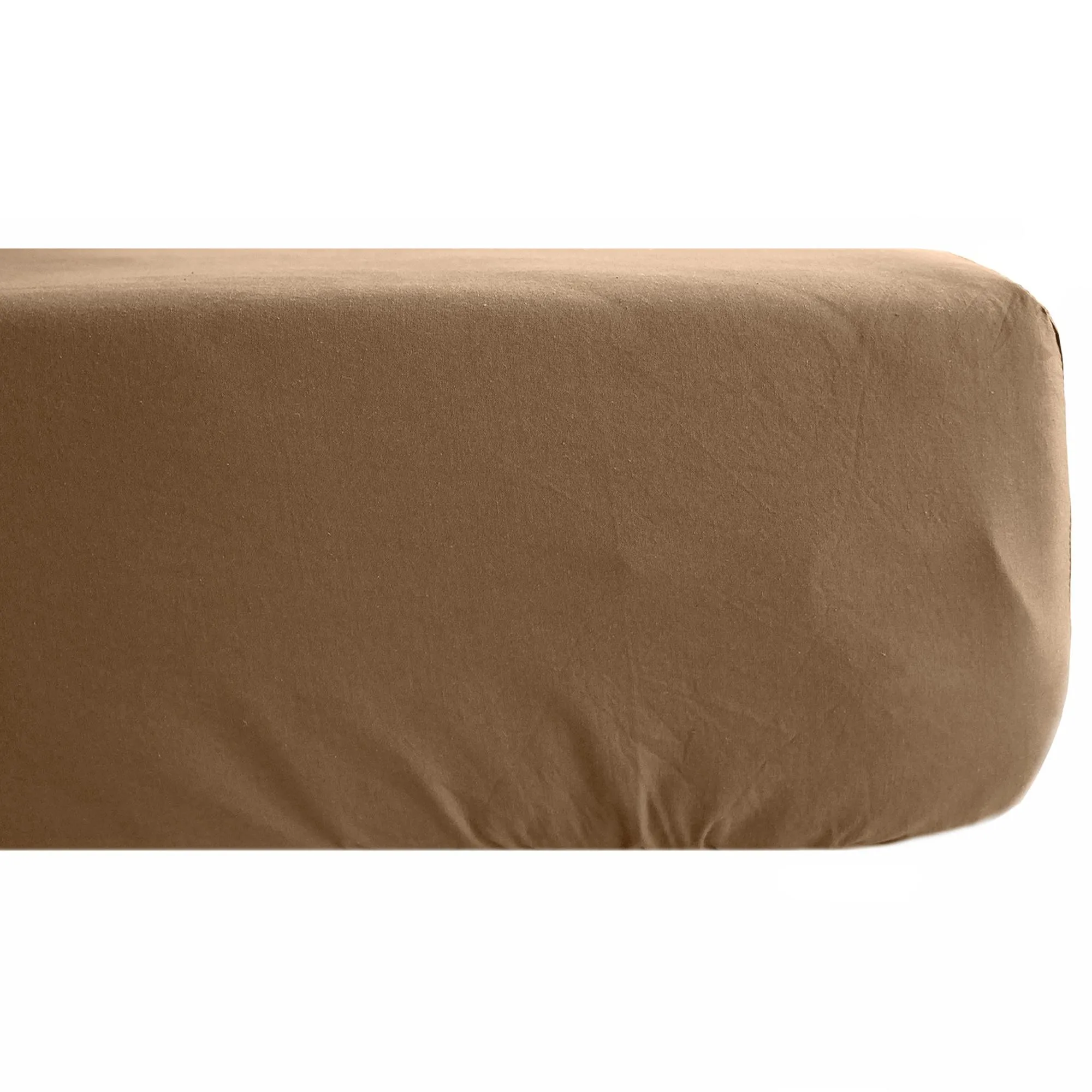 Drap housse 140x190 cm pur coton lavé PALACE marron cognac