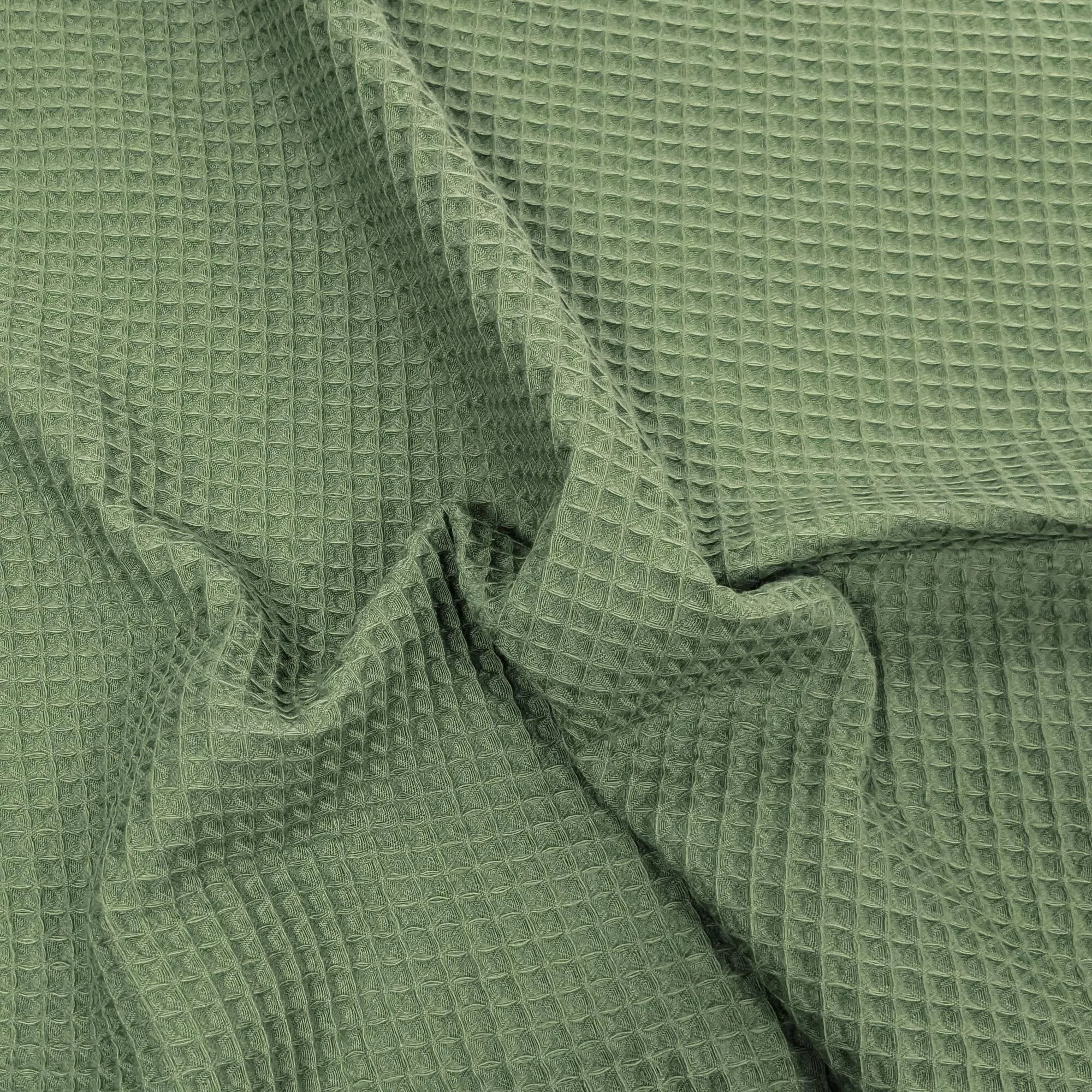 Tissu uni aspect nid d'abeille 230g/m² RUCHE pur coton vert kaki