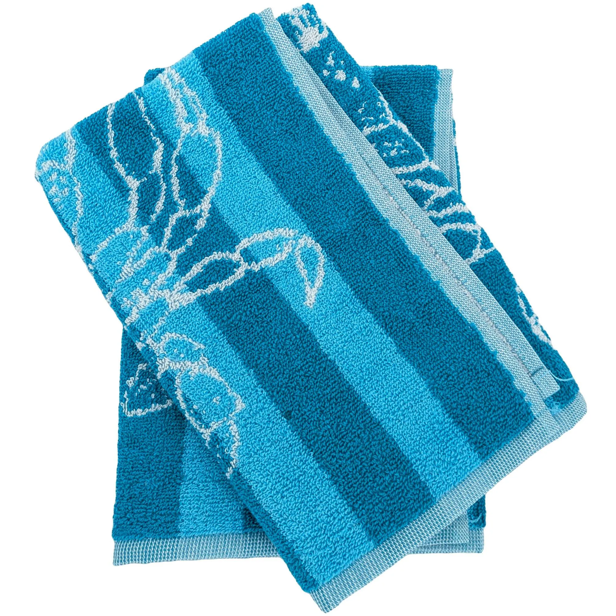 Lot de 2 torchons de cuisine éponge 50x50 cm collection SEAFOOD bleu