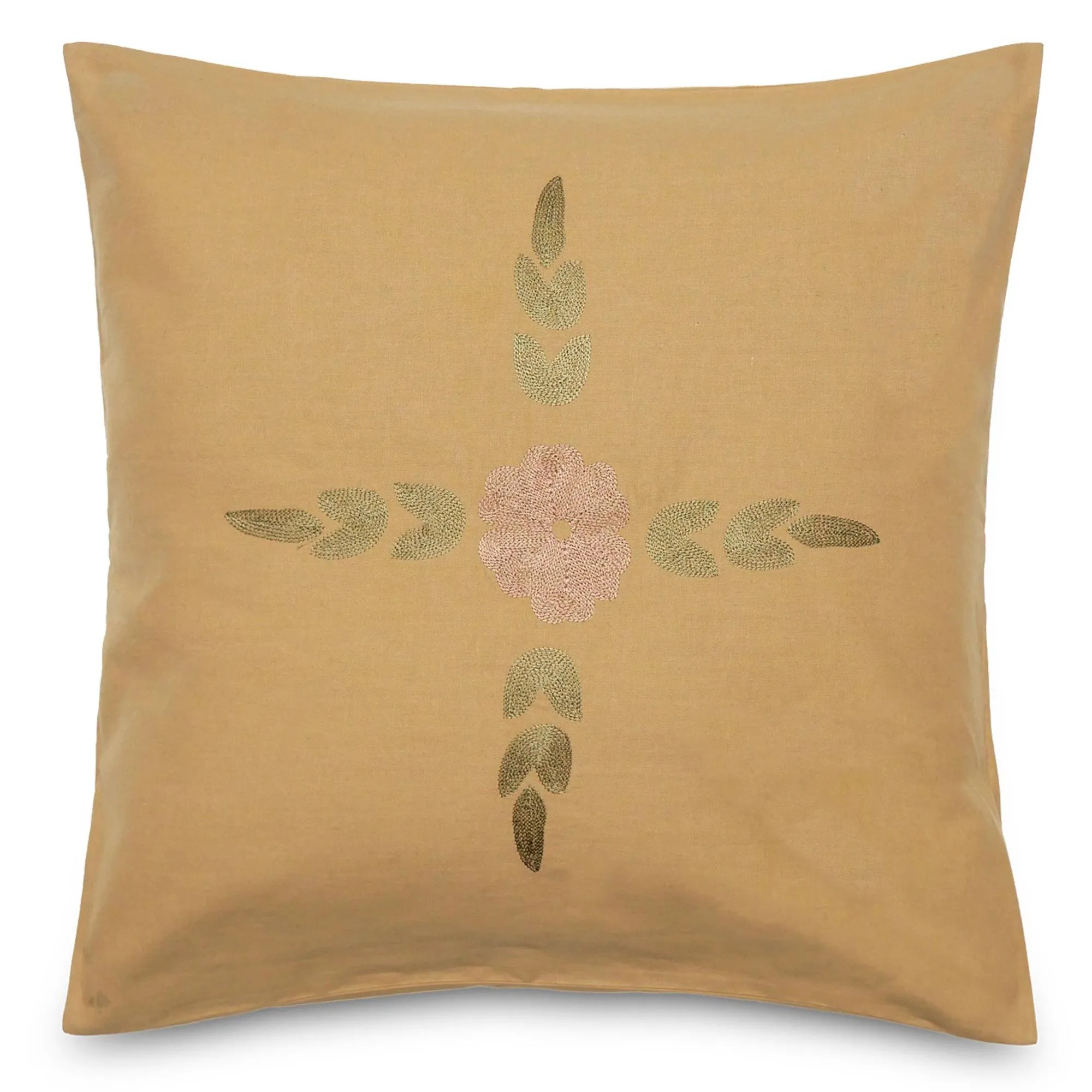 Housse de coussin 50% lin 50% coton 45x45 cm LEONIE marron houblon broderie bouquet