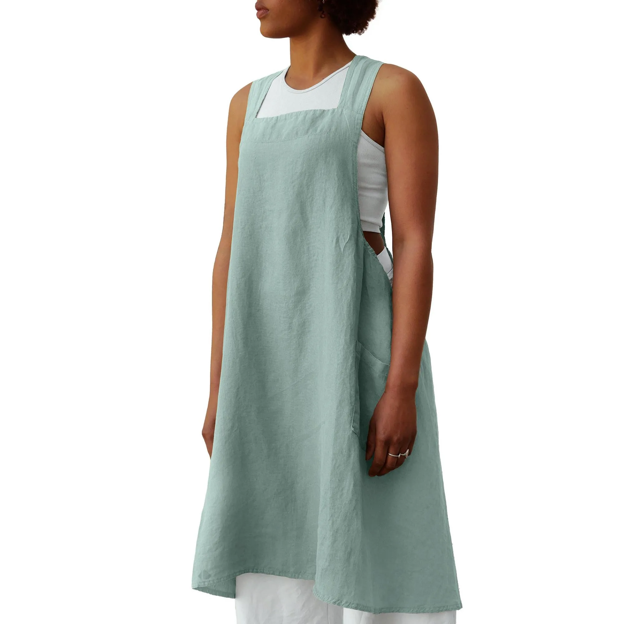 Tablier de cuisine japonais lin et coton 90x103 cm collection MATTIS vert lichen