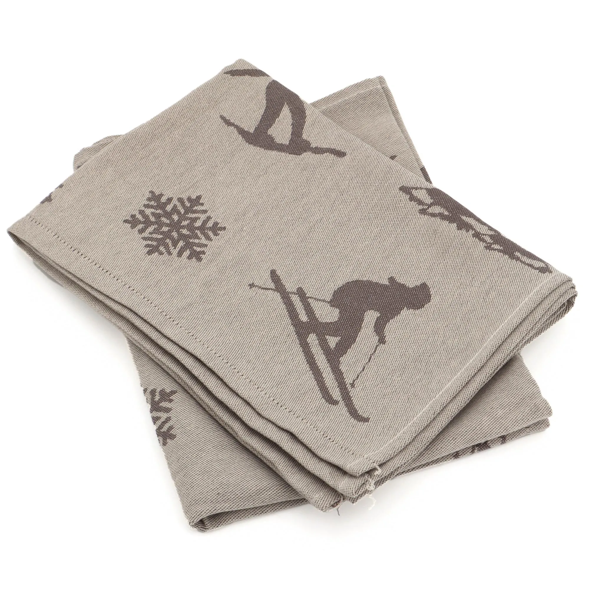 Lot de 2 torchons de cuisine toile 50x70 cm coton SKI marron