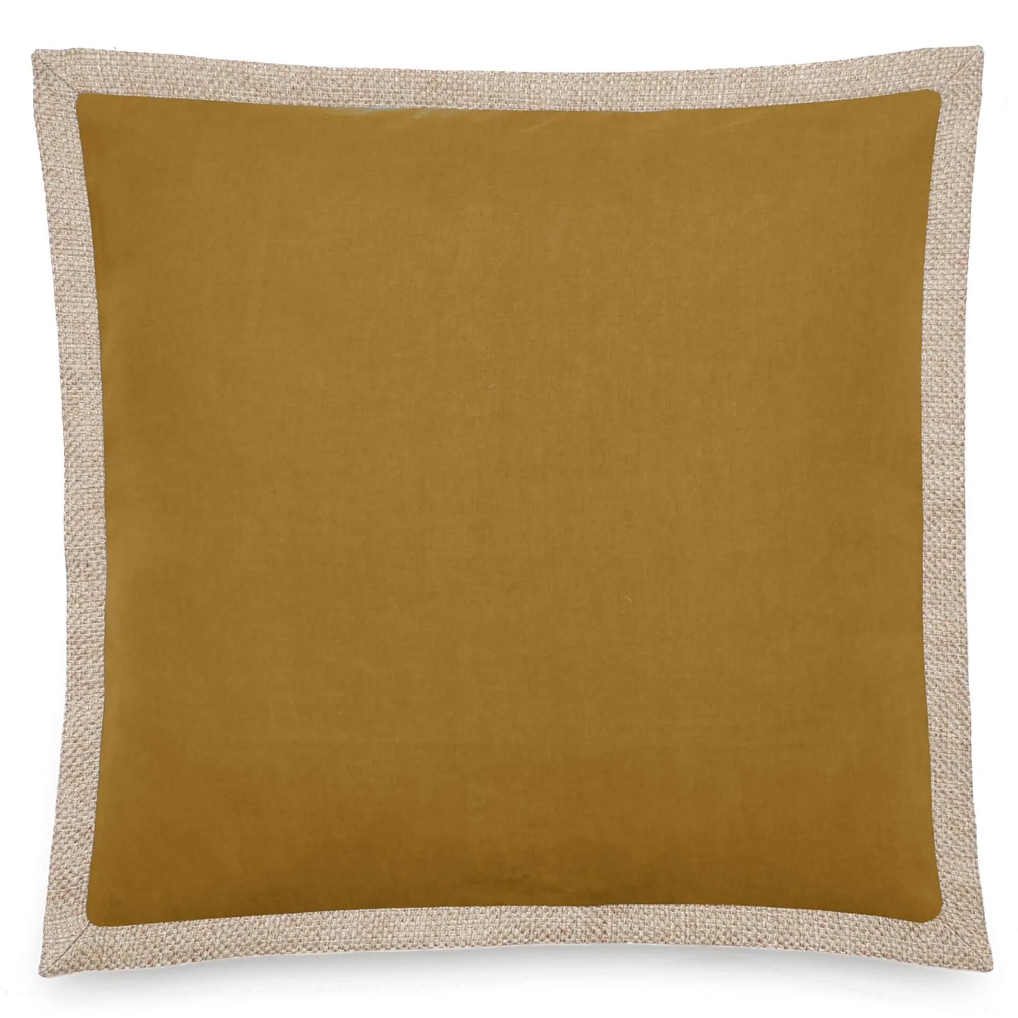 Housse de coussin coton et lin 45x45 cm LUZIA finition volant en jute jaune foin