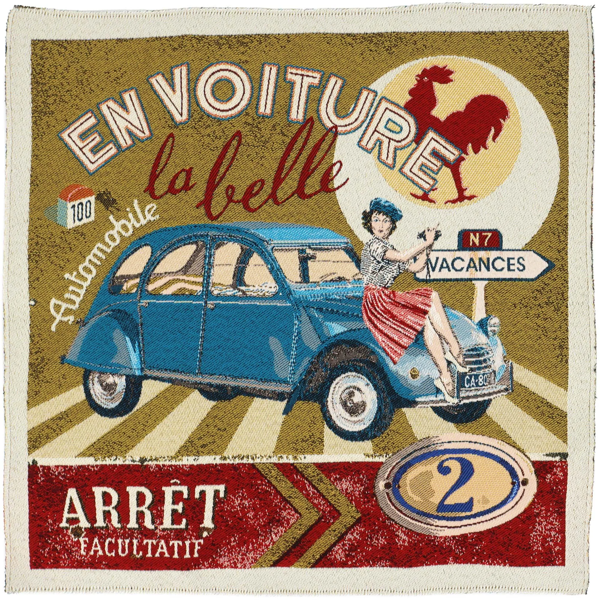 Carré de tissu jacquard 47x47 cm AUTOMOBILE polycoton motif automobile