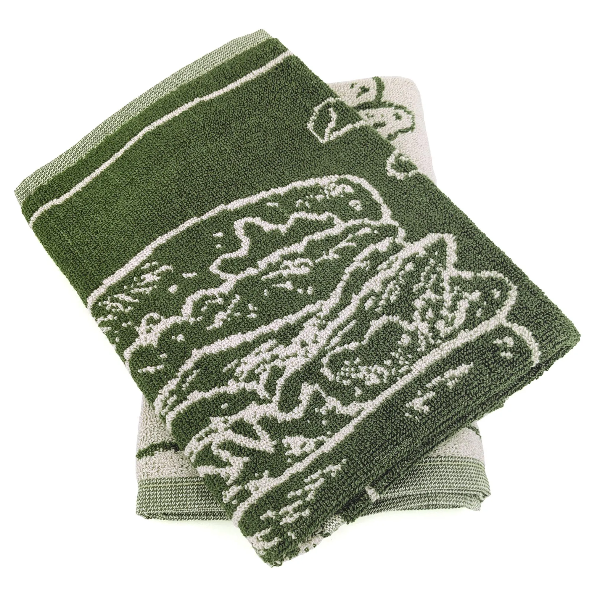 Lot de 2 torchons de cuisine pur coton 50x50 cm motif burger collection BURGER vert