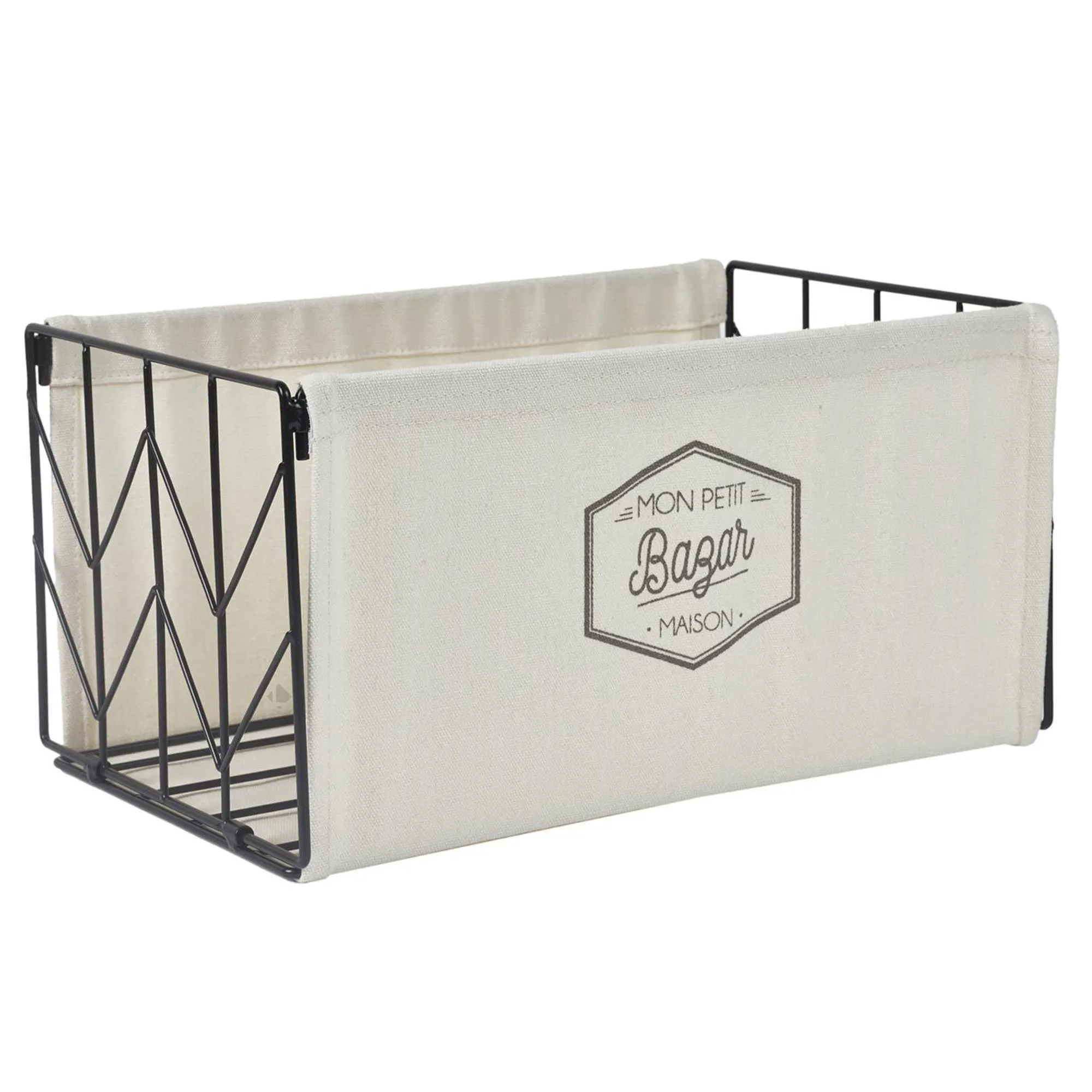 Panier de rangement "Mon petit bazar" 35x18x23 cm VASSILI grise