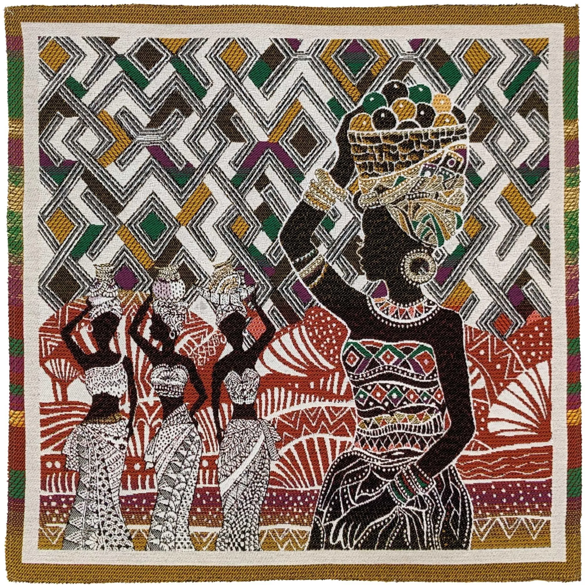 Carré de tissu jacquard polycoton motif africain KUBA rouge Terra